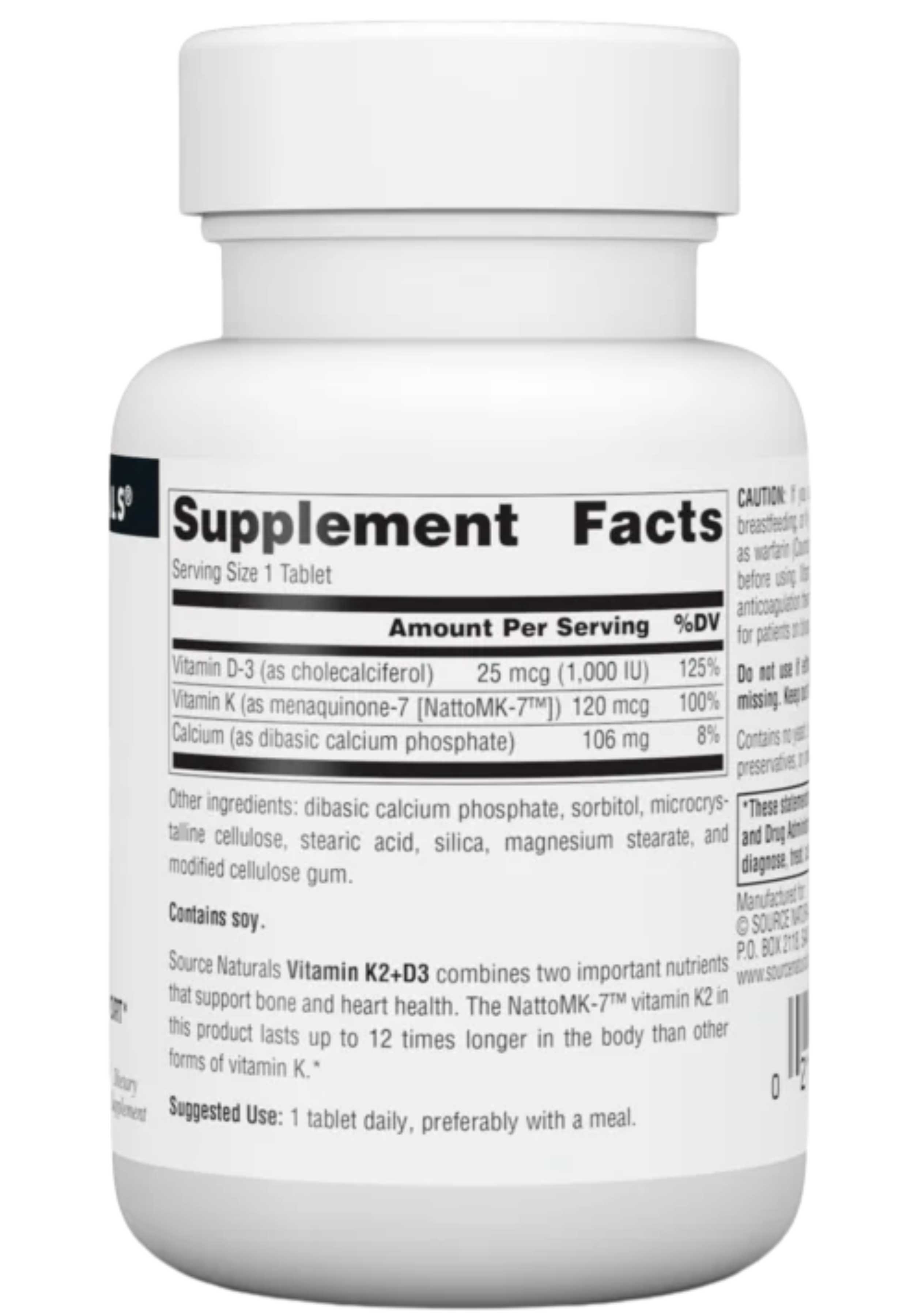 Source Naturals Vitamin K2 + D3 Ingredients