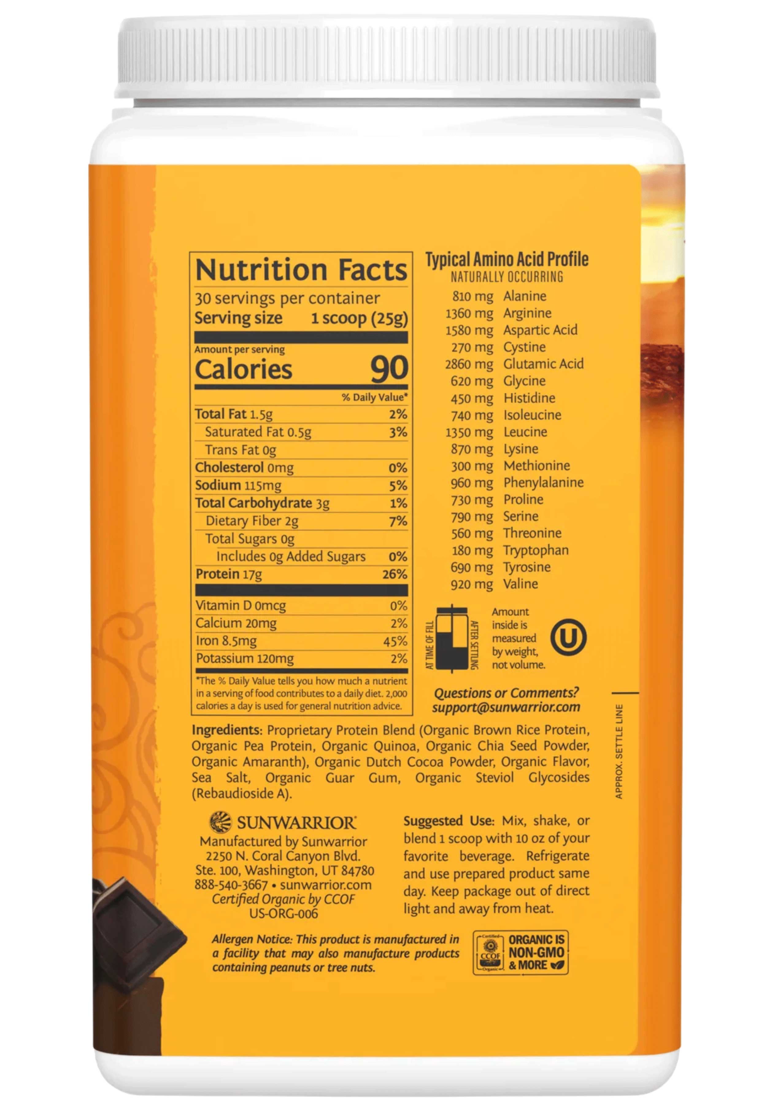 Sunwarrior Protein Classic Plus 750g (30 servings) Ingredients