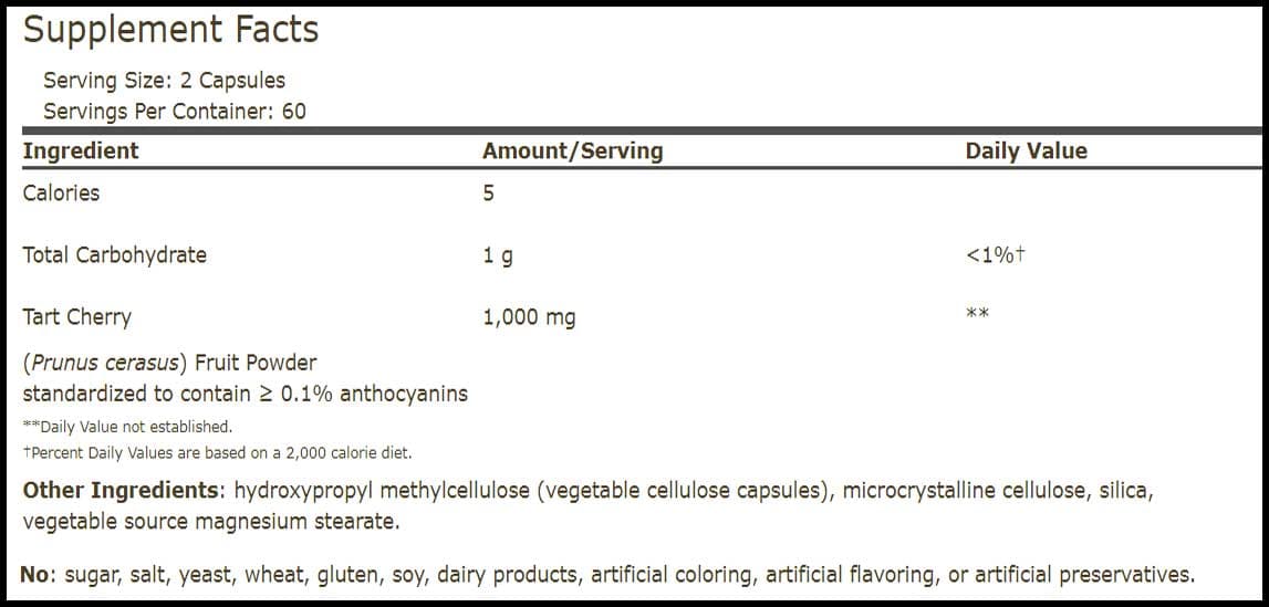 Terry Naturally Tart Cherry Ingredients