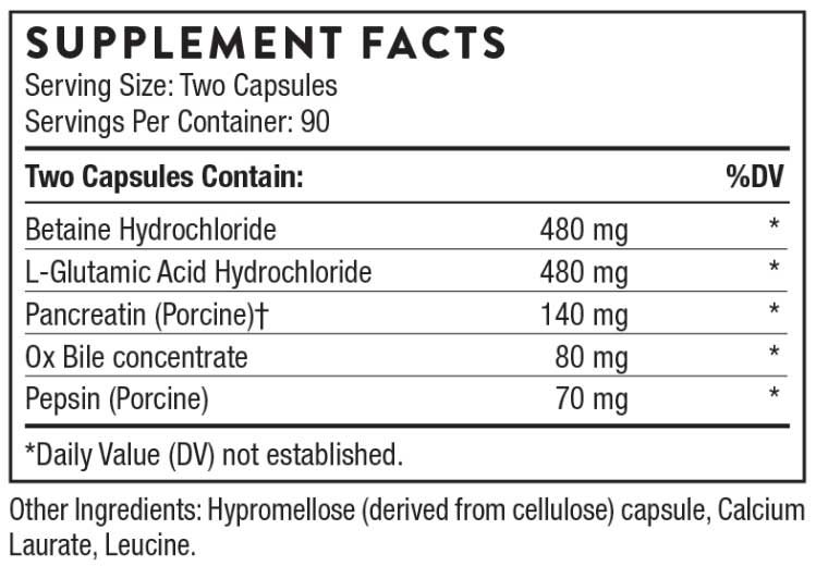 Thorne Research Advanced Digestive Enzymes (Formerly Bio-Gest) Ingredients