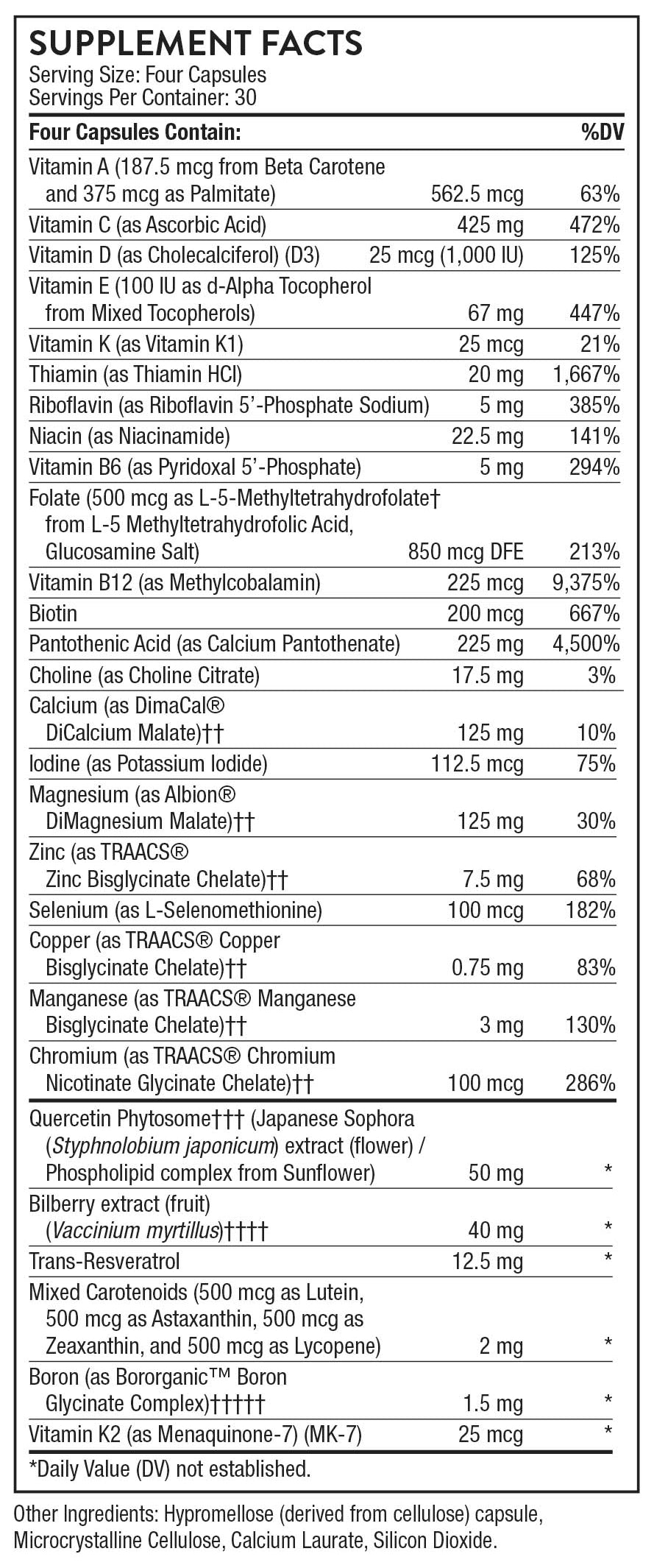 Thorne Research Advanced Nutrients Ingredients