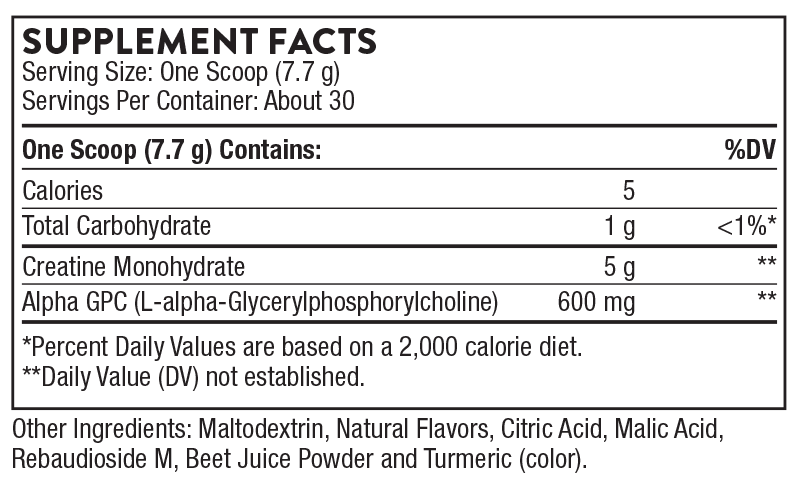 Thorne Research Creatine + Alpha GPC Ingredients