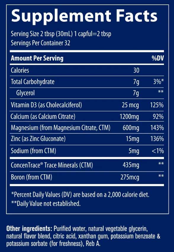 Trace Minerals Research Liquid Cal/Mag/Zinc Strawberry Ingredients