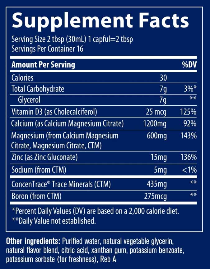 Trace Minerals Research Liquid Cal/Mag/Zinc Piña Colada Ingredients