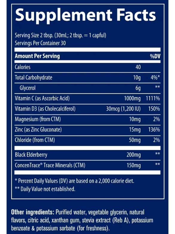 Trace Minerals Research Liquid Immunity+ Ingredients