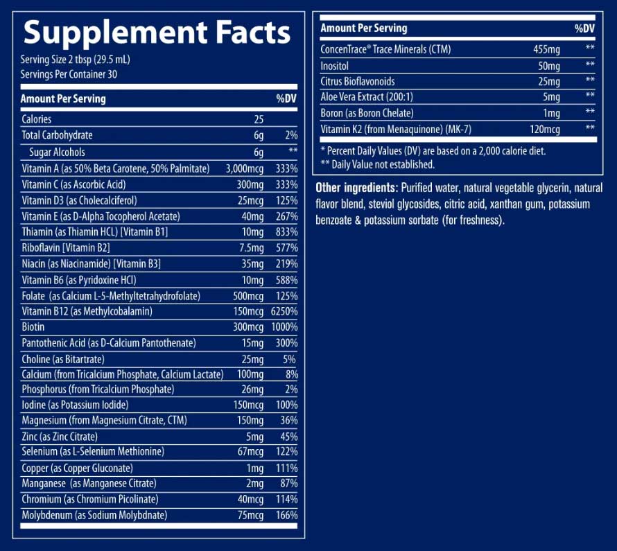 Trace Minerals Research Liquid Multi Vitamin-Mineral Orange Mango Ingredients