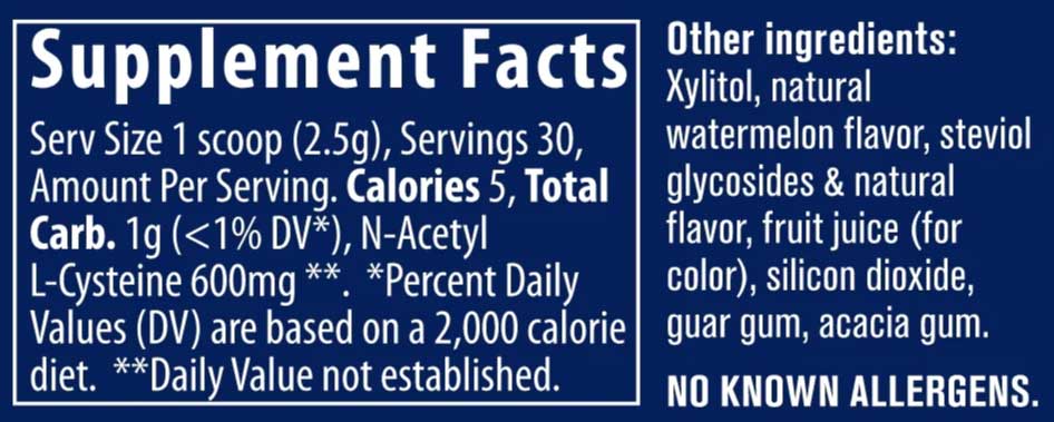 Trace Minerals Research NAC Powder (N-Acetyl L-Cysteine) Ingredients