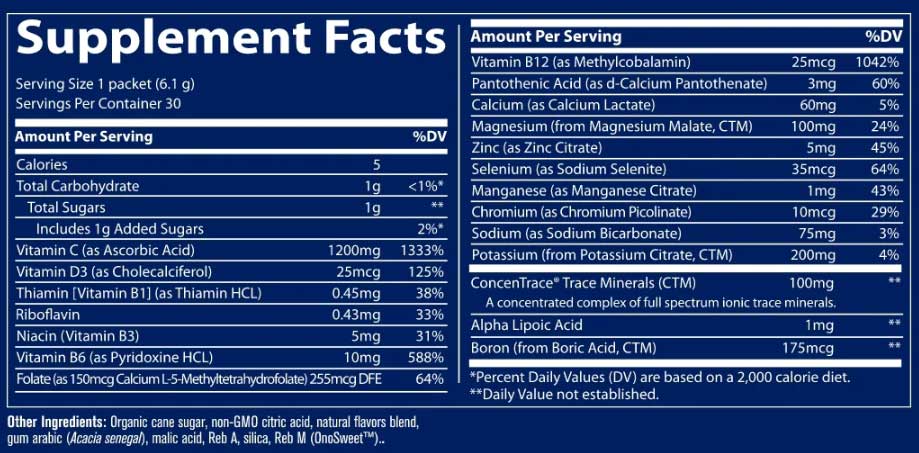 Trace Minerals Research Power Pak Pineapple Coconut Ingredients