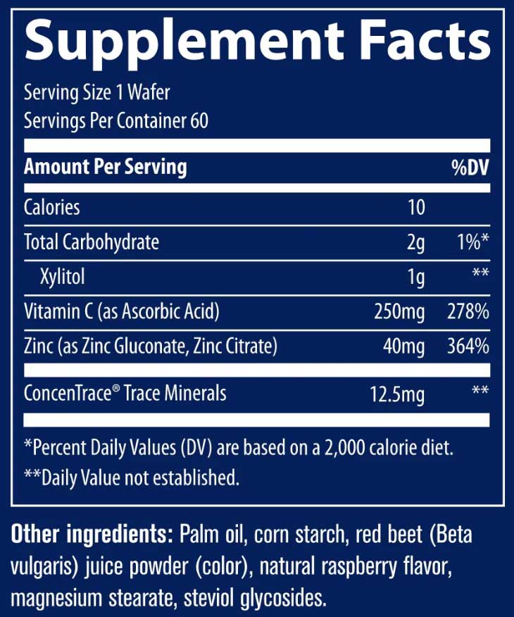 Trace Minerals Research Zinc + Vitamin C Chewable Ingredients