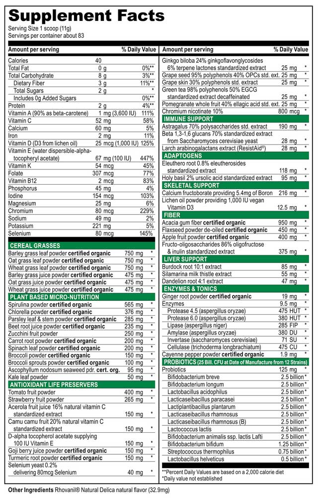 Vibrant Health Green Vibrance +25 Billion Probiotics Powder Ingredients