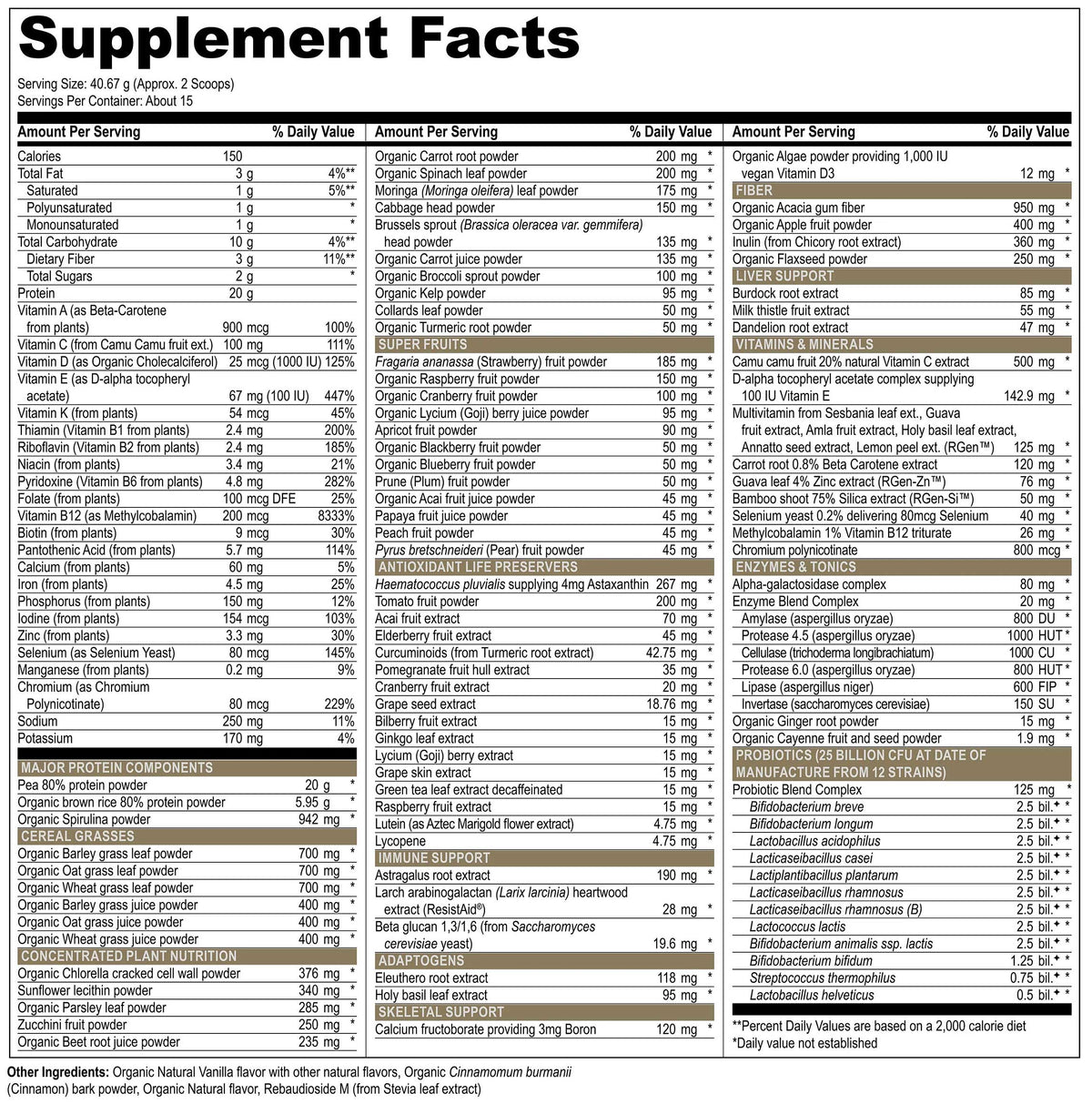 Vibrant Health Maximum Vibrance Ingredients