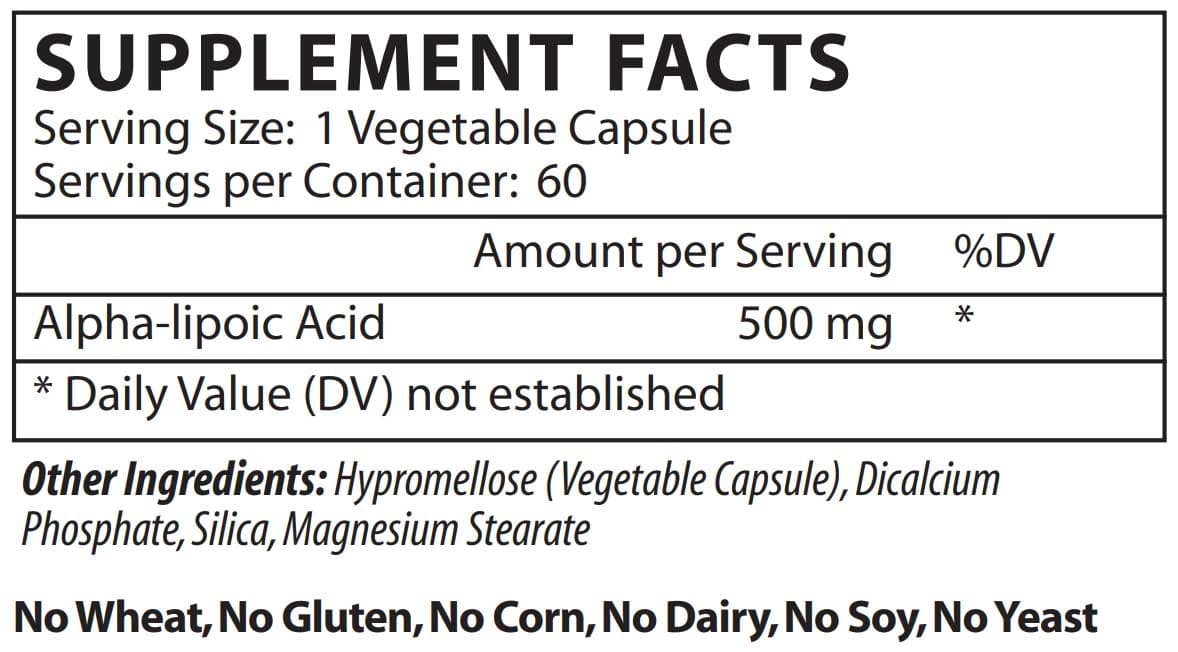 Vinco Alpha Lipoic Acid Ingredients