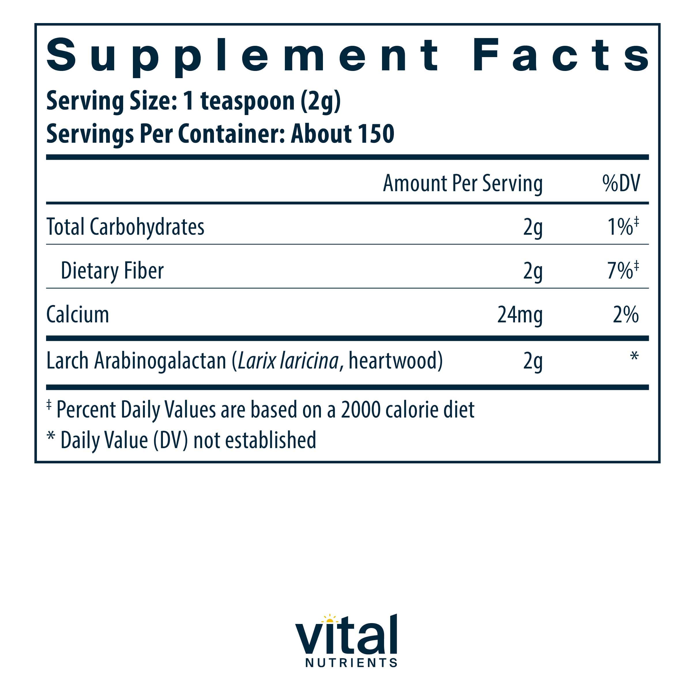 Vital Nutrients Arabinogalactan Powder Ingredients