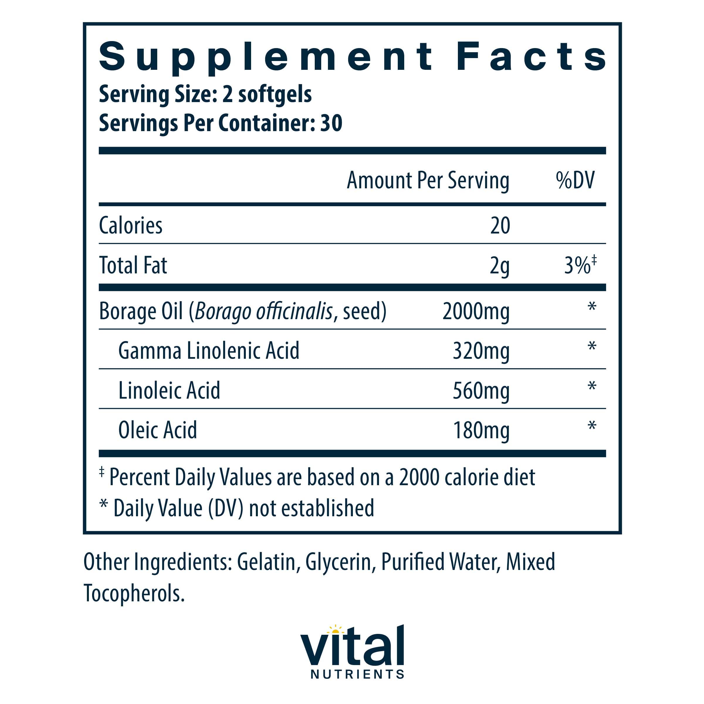 Vital Nutrients Borage Oil Ingredients