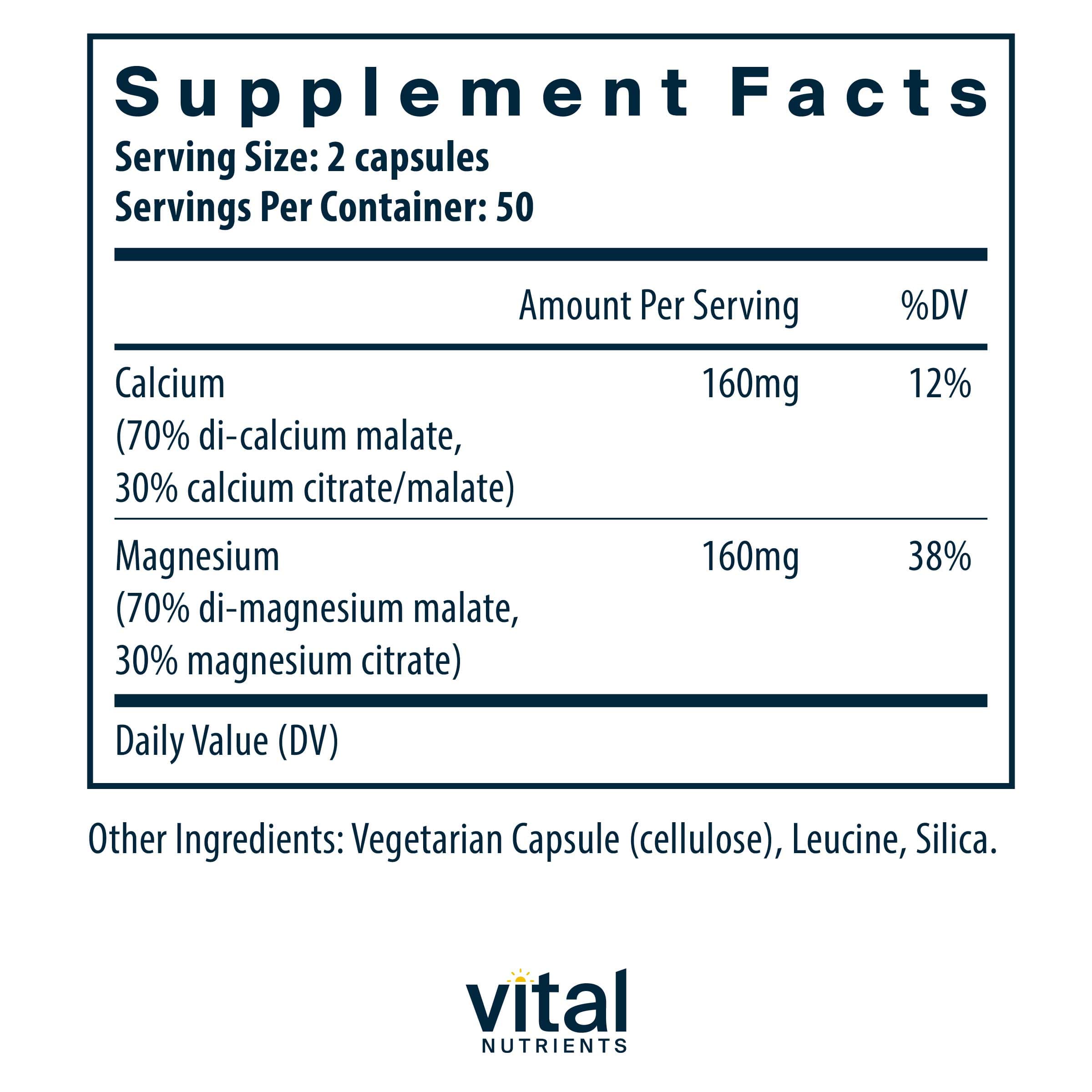 Vital Nutrients Calcium/Magnesium (Citrate/Malate) Ingredients