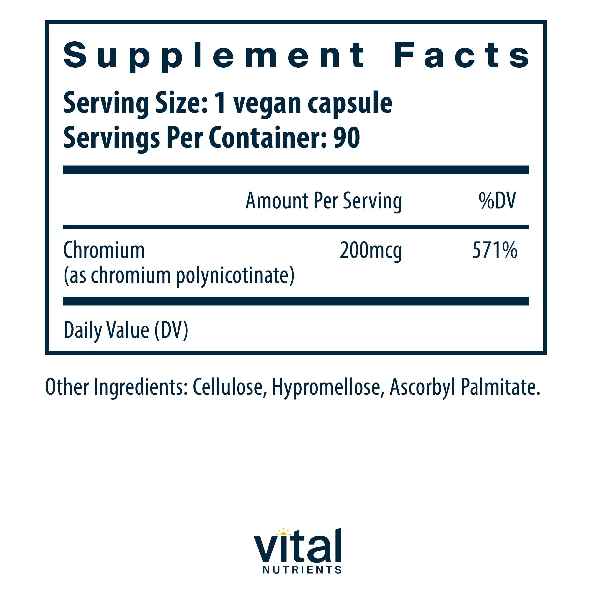 Vital Nutrients Chromium 200mcg Ingredients