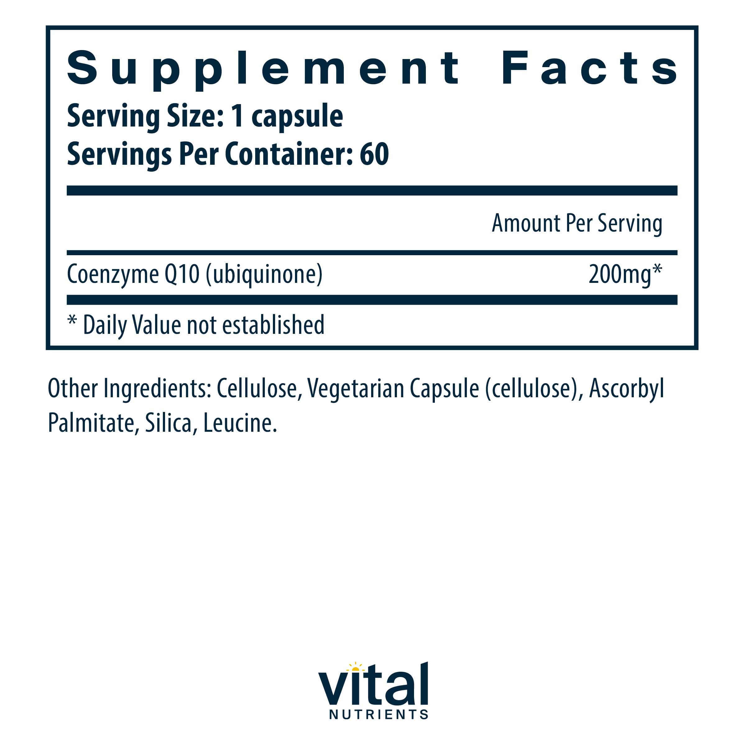 Vital Nutrients CoEnzyme Q10 200mg Ingredients