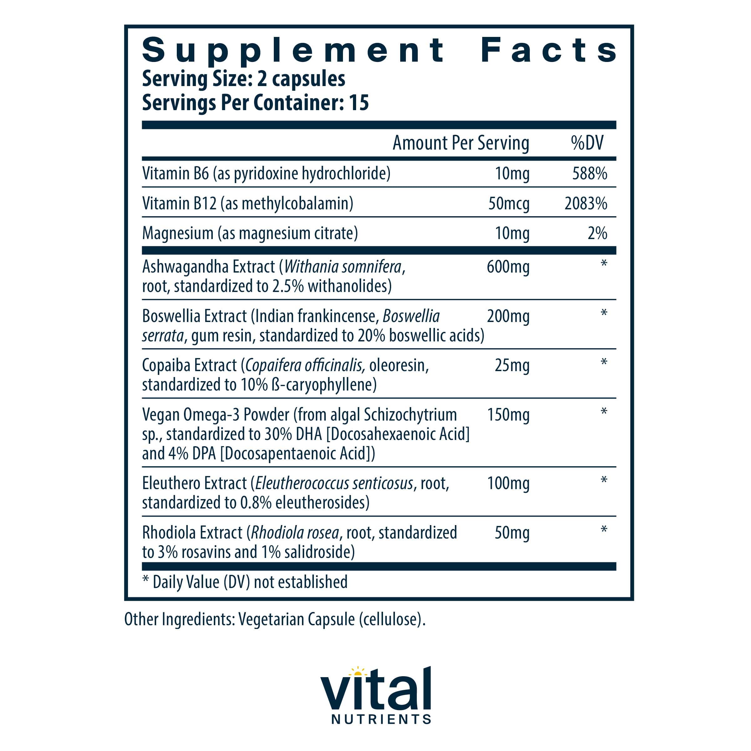 Vital Nutrients Cortisol Balance Ingredients 