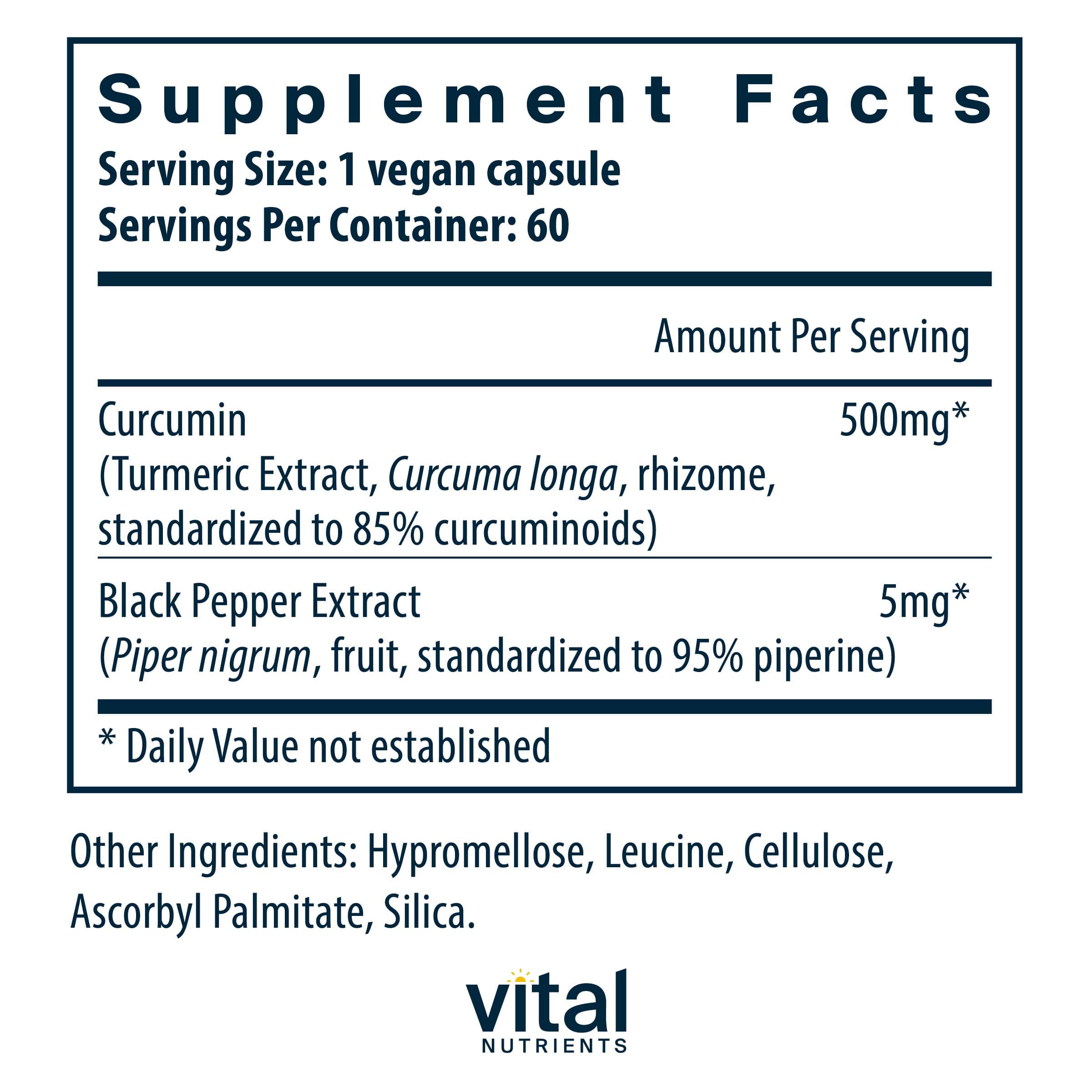 Vital Nutrients Curcumin Extract 500mg Ingredients