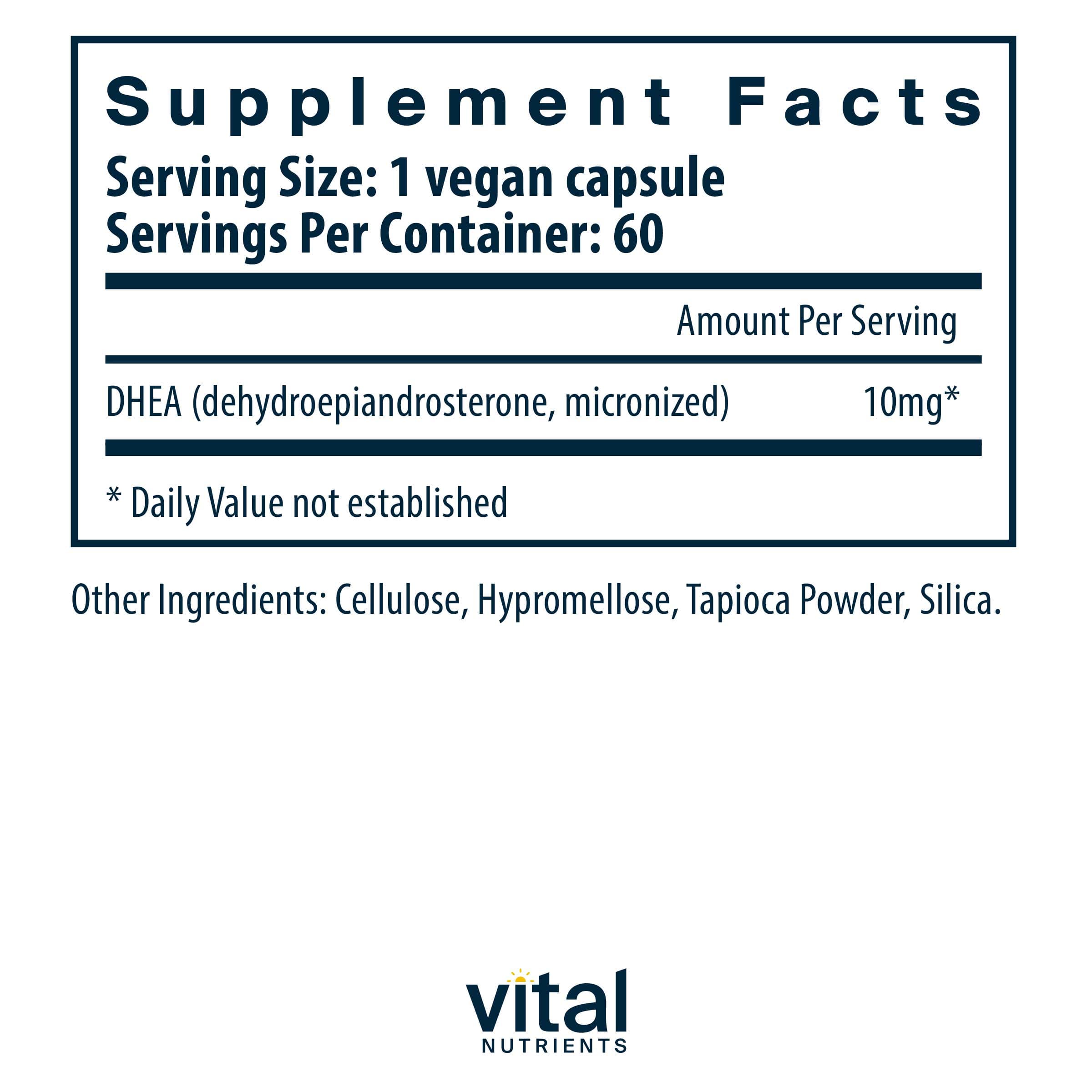 Vital Nutrients DHEA (micronized) 10mg Ingredients