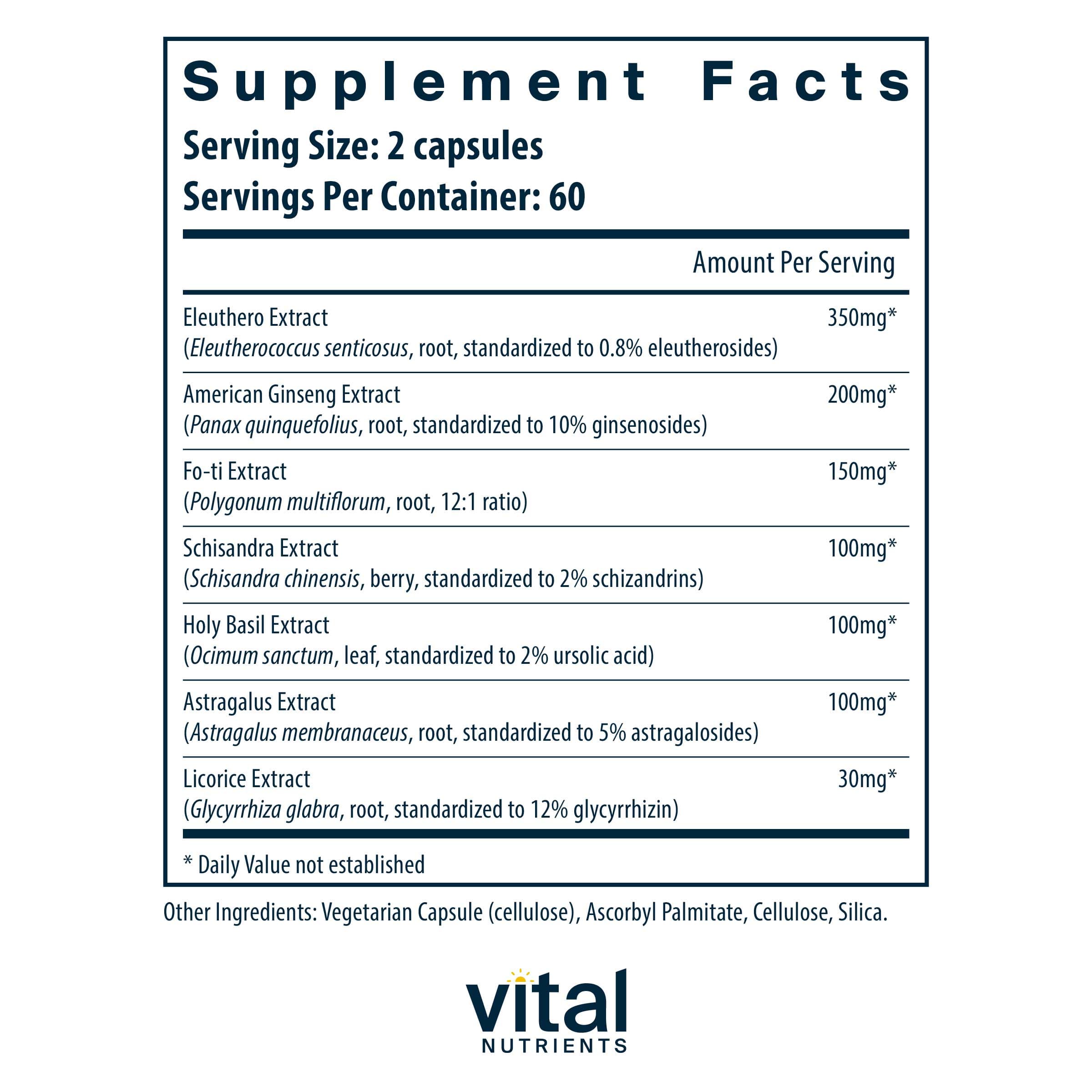 Vital Nutrients Energy Plus Ingredients