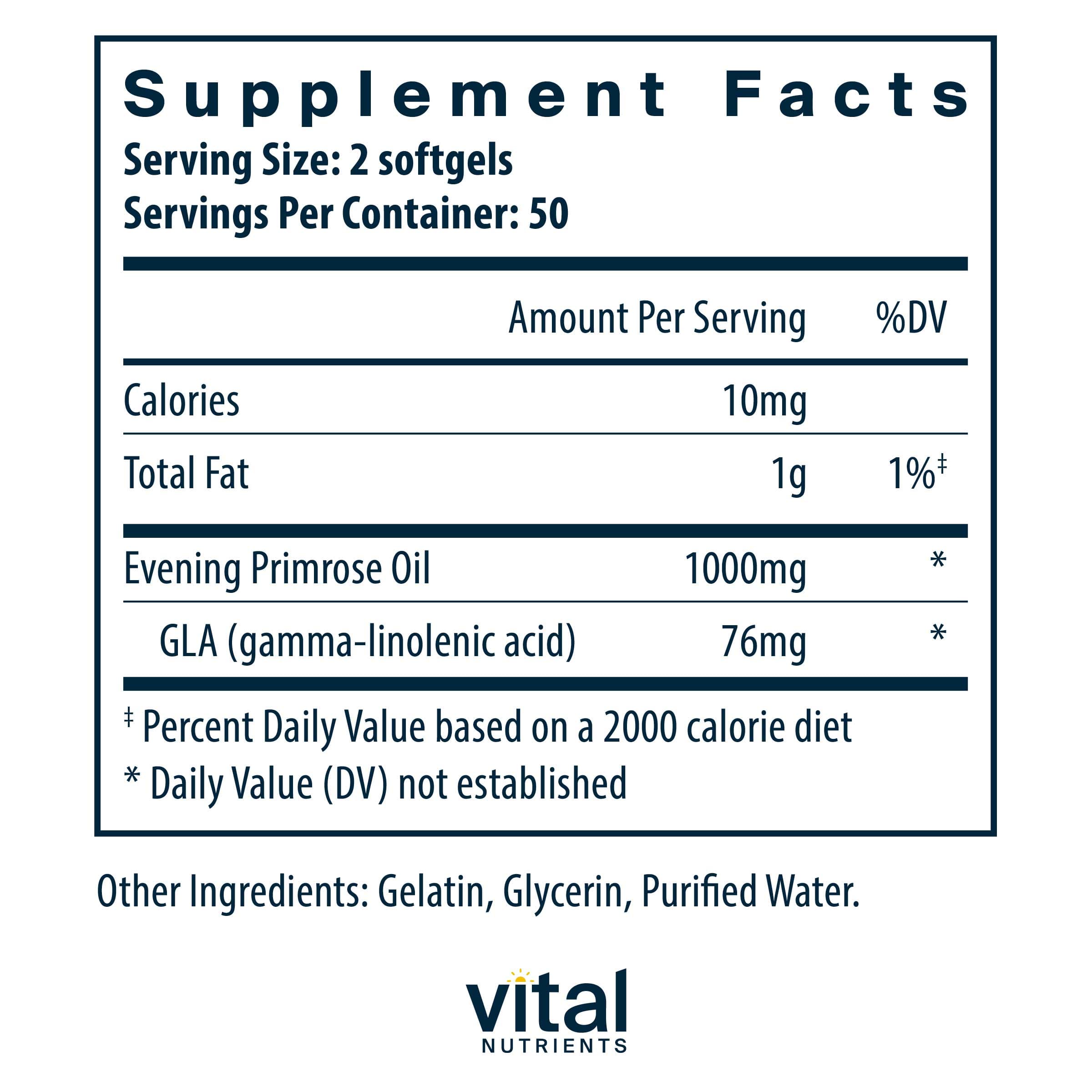 Vital Nutrients Evening Primrose Oil Ingredients