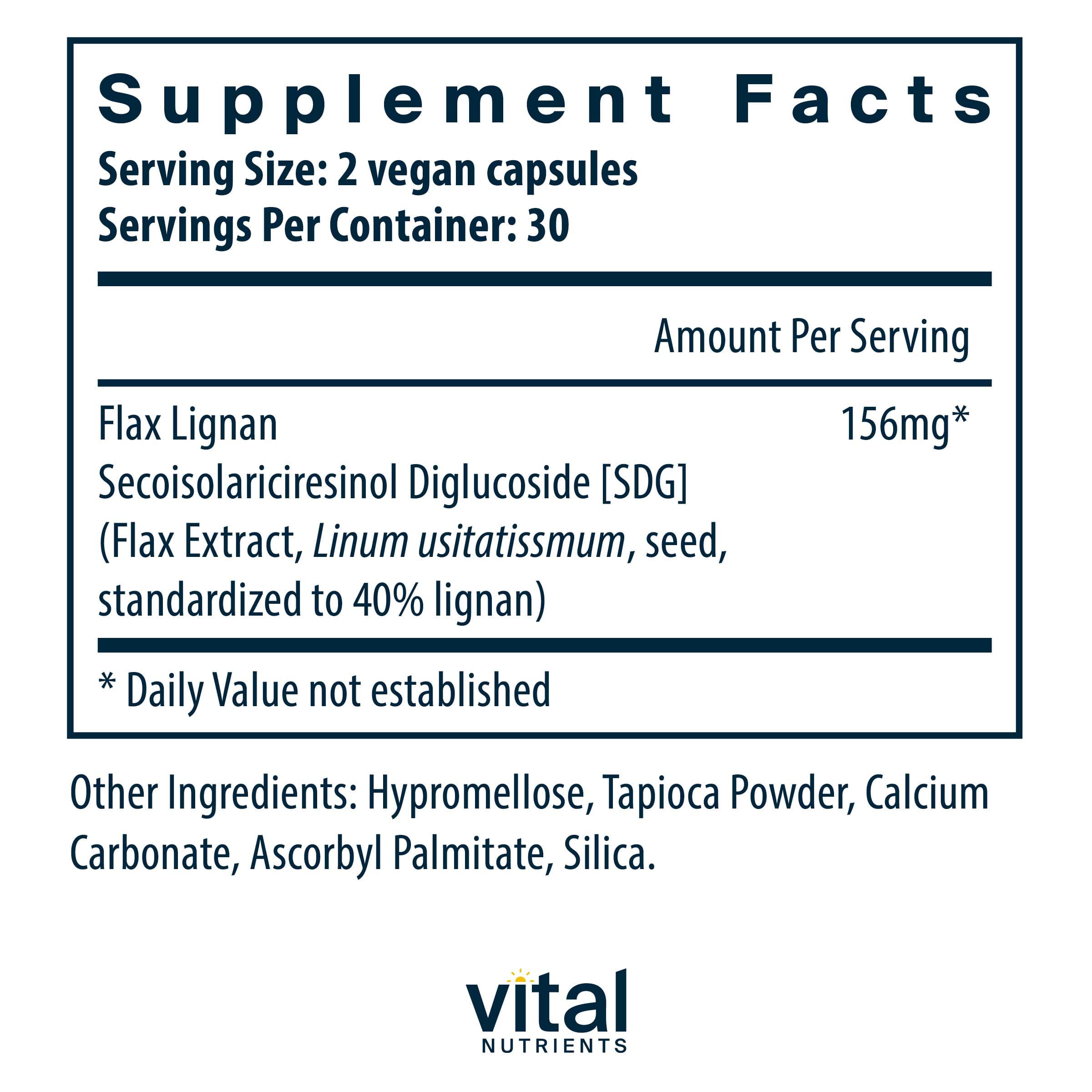Vital Nutrients Flax Lignan SDG 156mg Ingredients