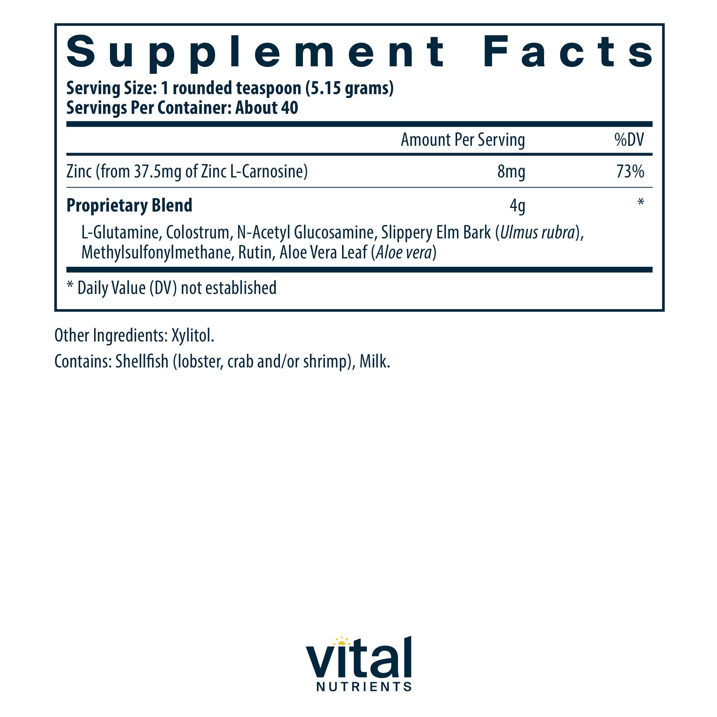 Vital Nutrients GI Repair Powder Ingredients