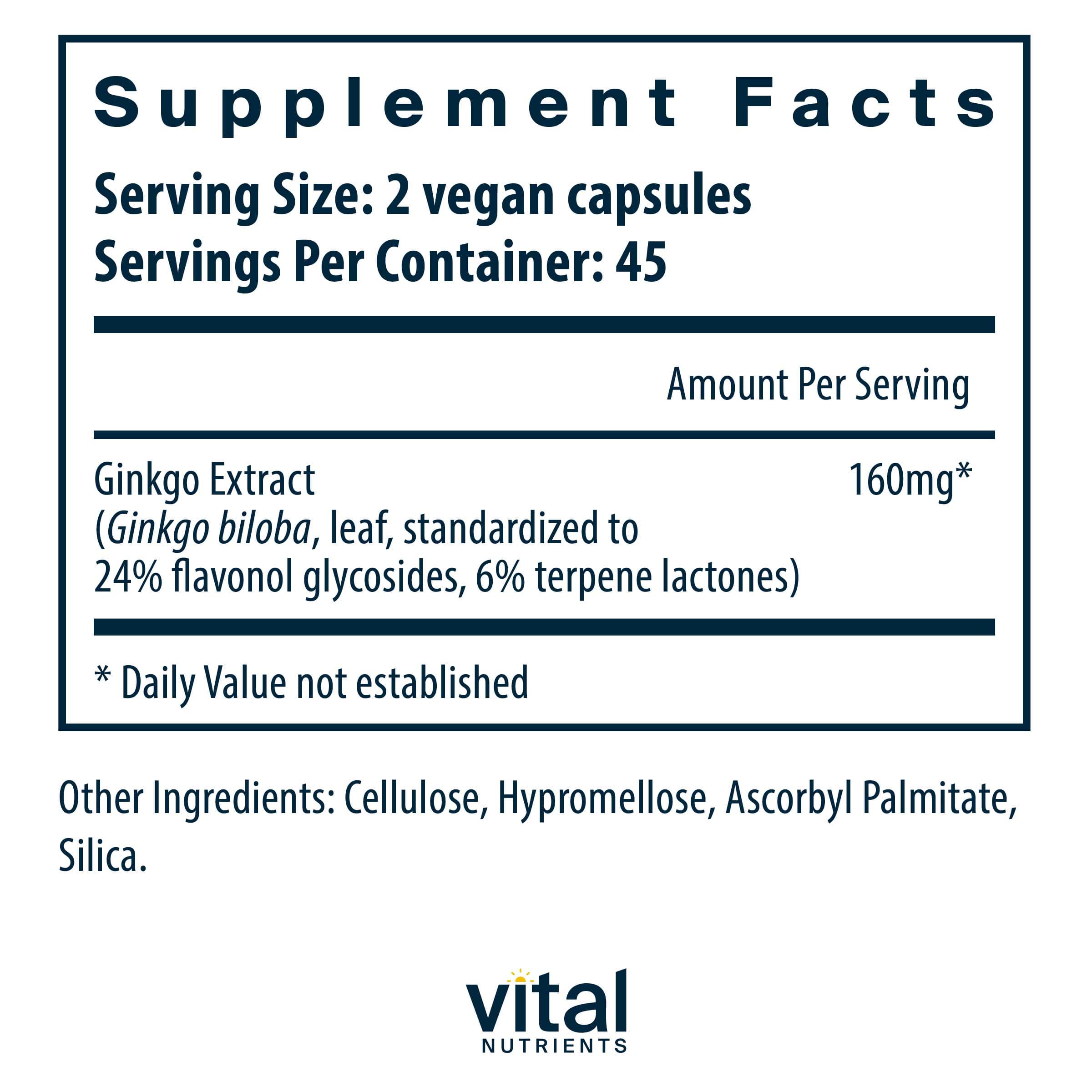 Vital Nutrients Ginkgo 50:1 Extract 80mg Ingredients