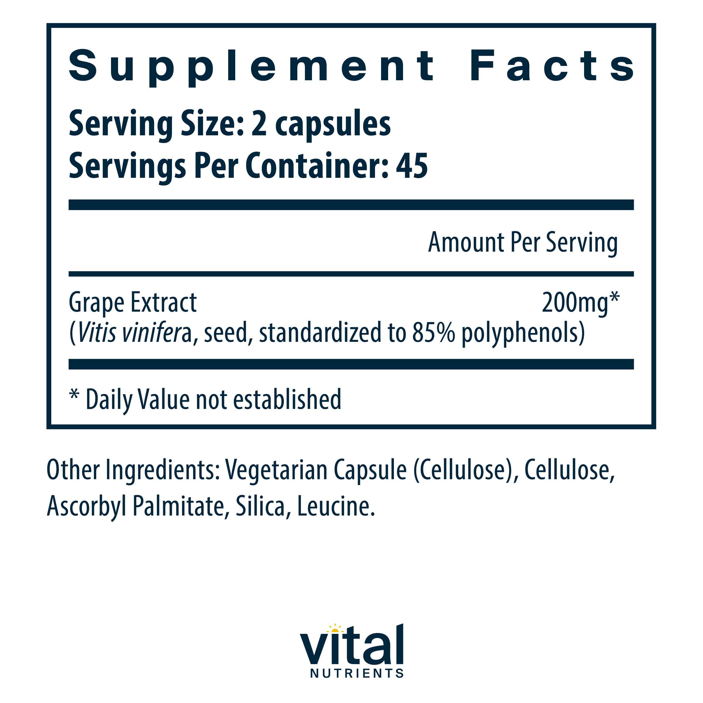 Vital Nutrients Grape Seed Extract 100mg Ingredients