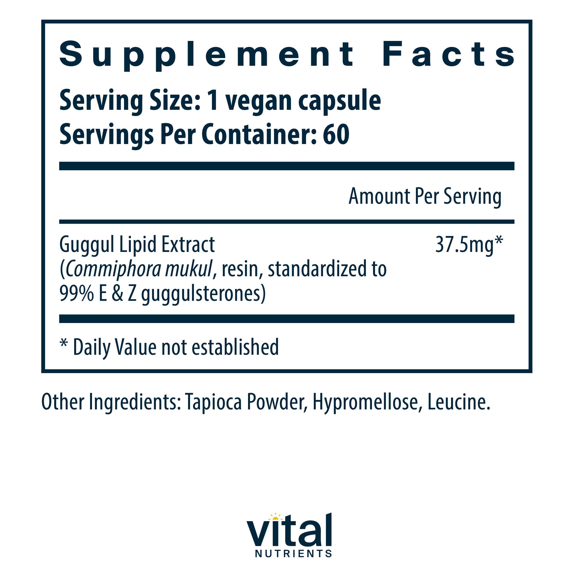 Vital Nutrients Guggul E & Z 99% Ingredients