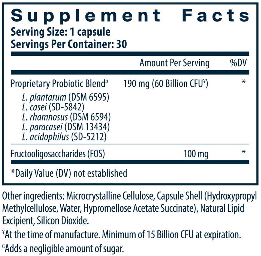 Vital Nutrients Hyperbiotics Prebiotic + Probiotic 60 Billion CFU Ingredients