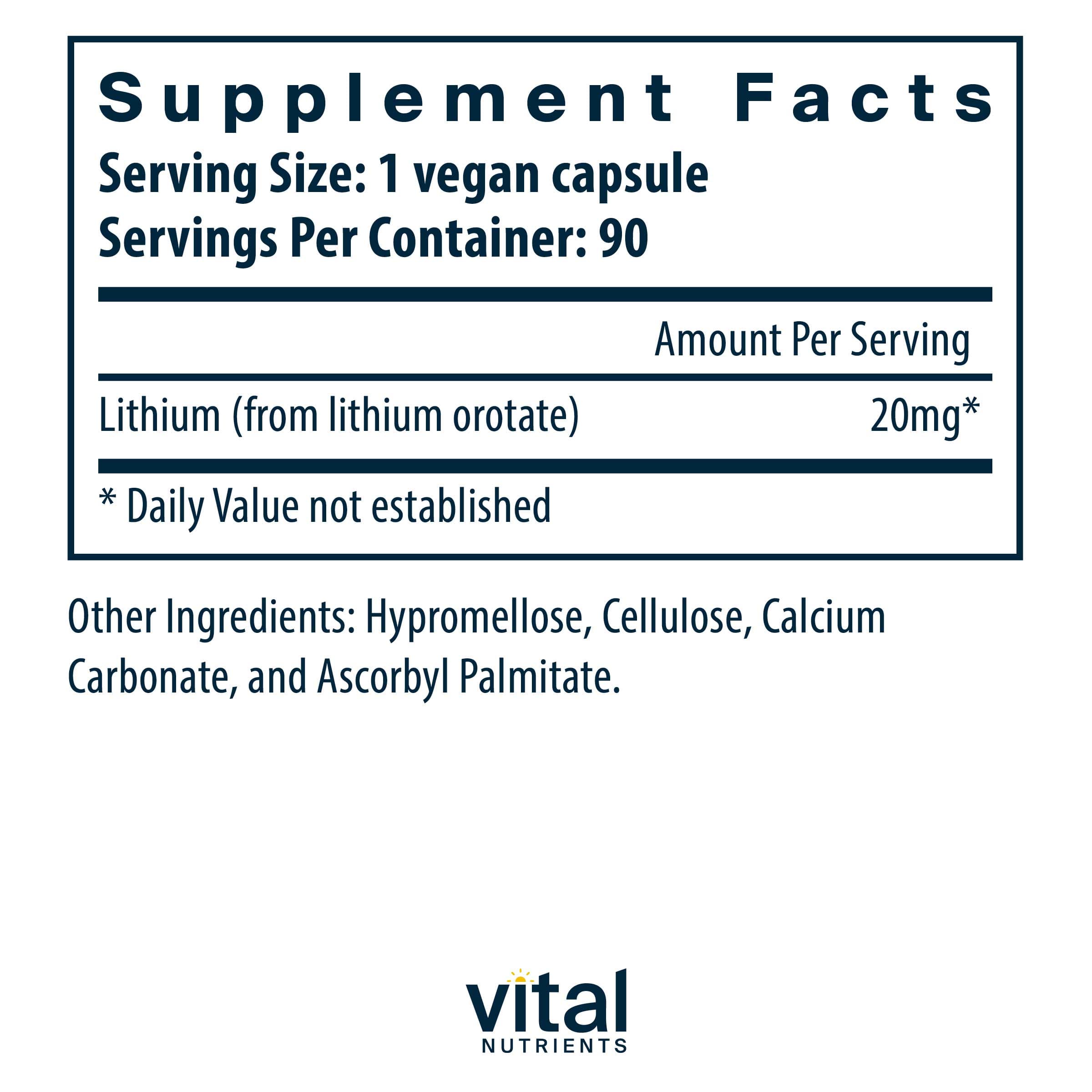Vital Nutrients Lithium (orotate) 20mg Ingredients