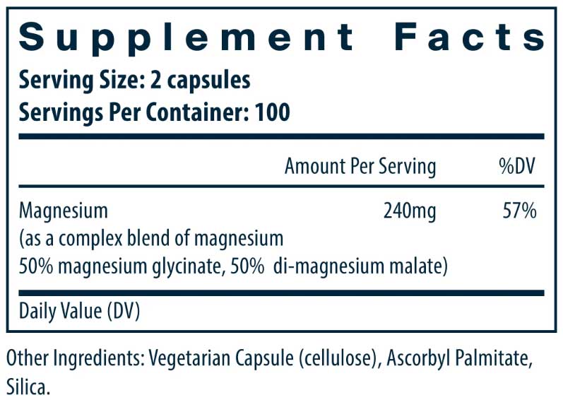 Vital Nutrients Magnesium Glycinate + Malate Ingredients