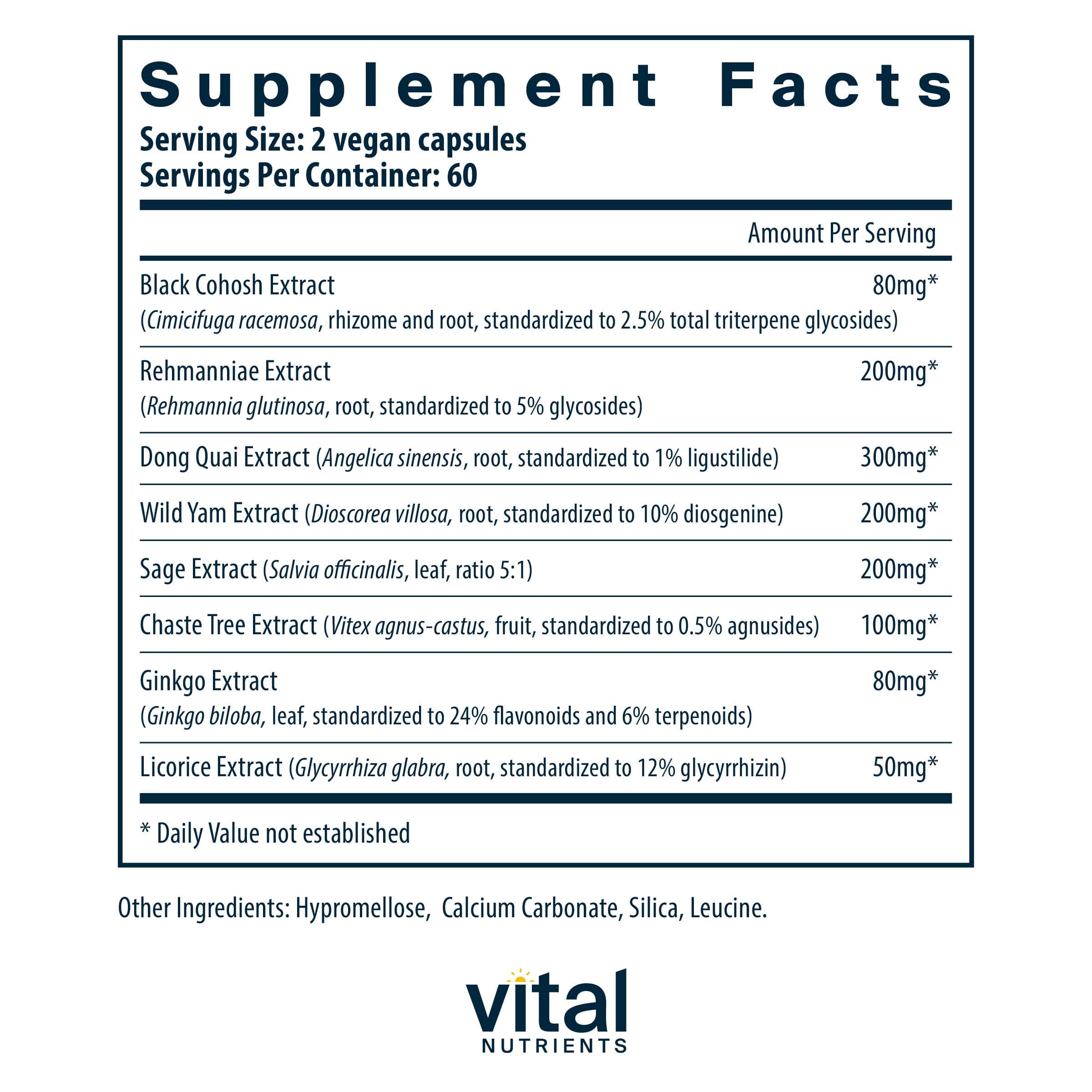 Vital Nutrients Menopause Support Ingredients