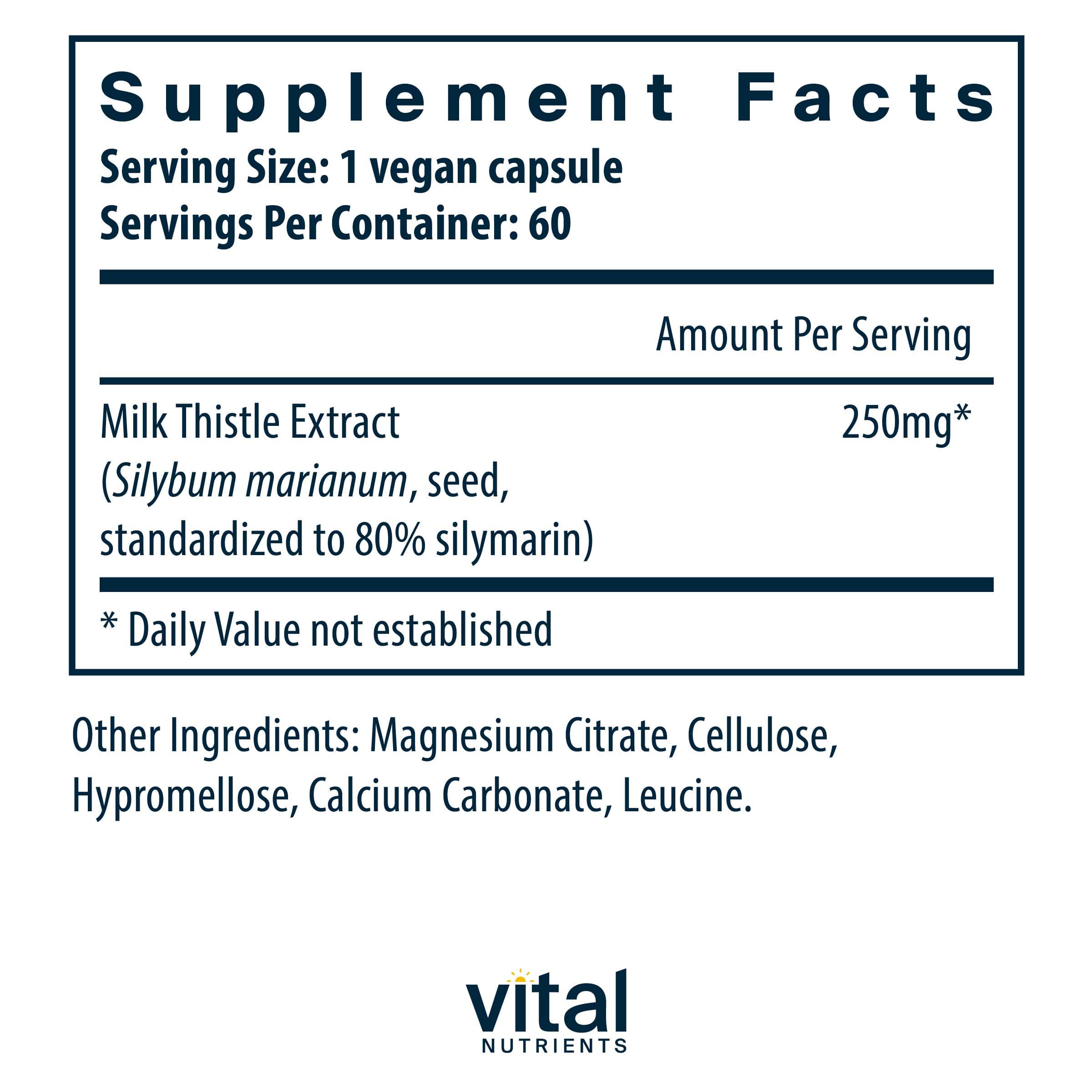 Vital Nutrients Milk Thistle Extract 250mg Ingredients
