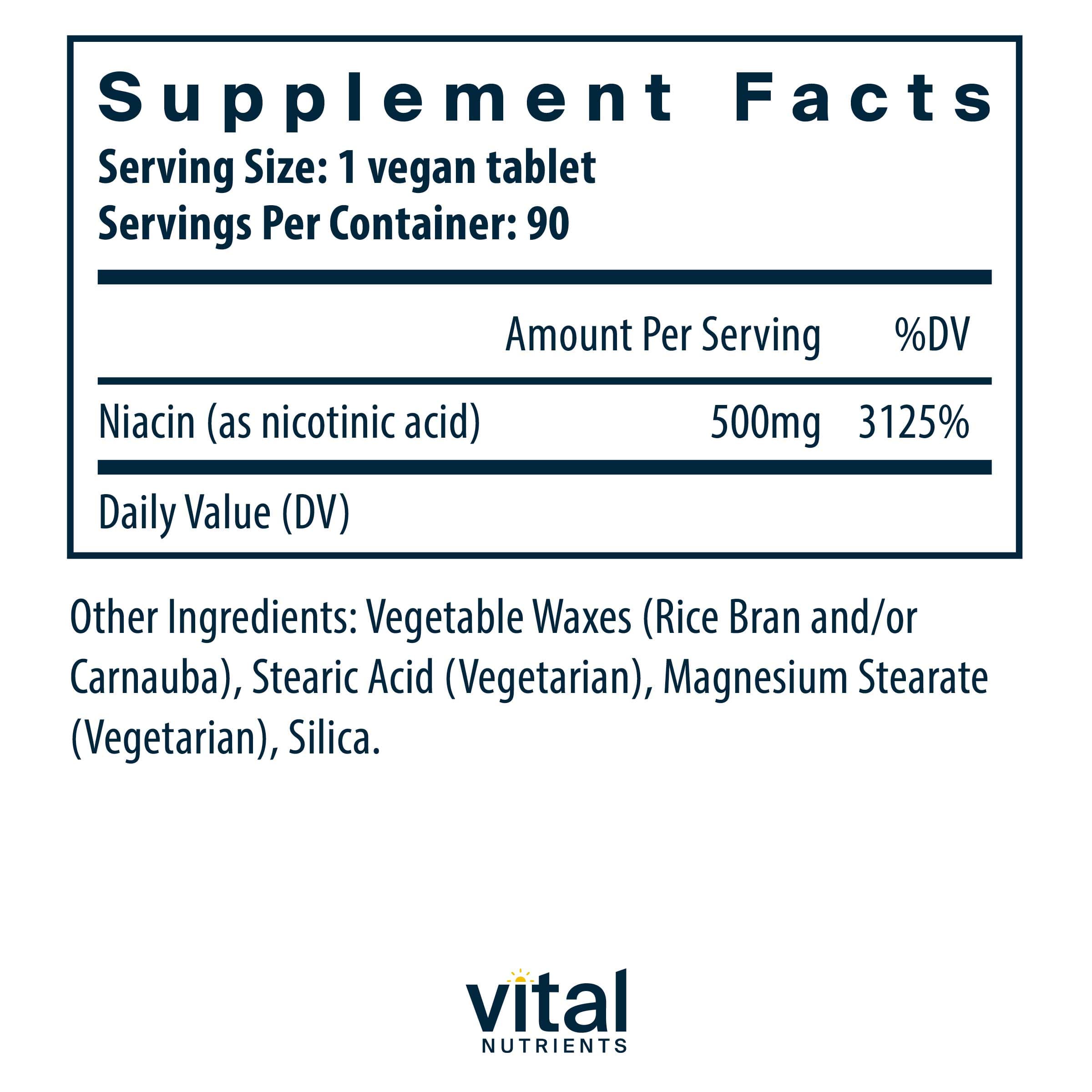 Vital Nutrients Niacin 500mg Ingredients