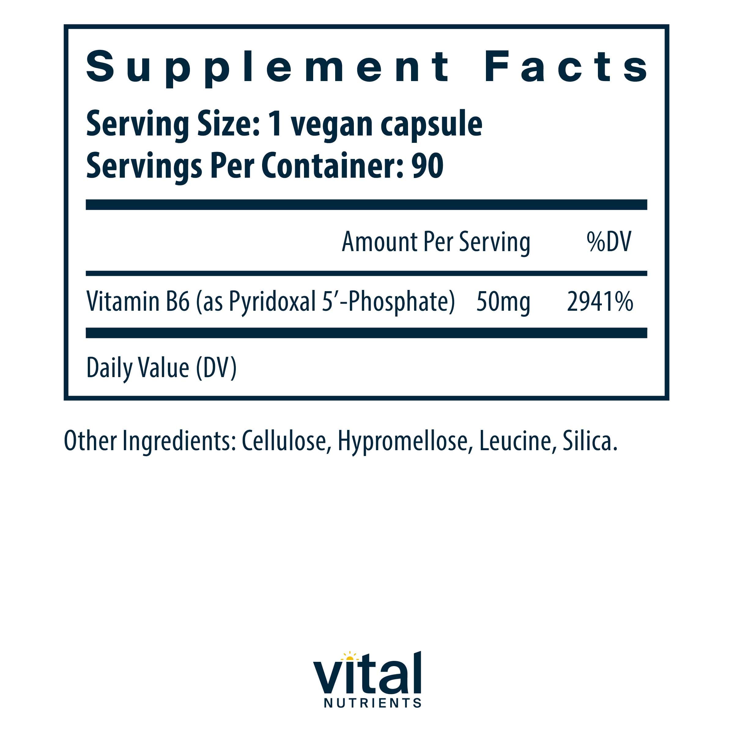 Vital Nutrients Pyridoxal 5' Phosphate Ingredients