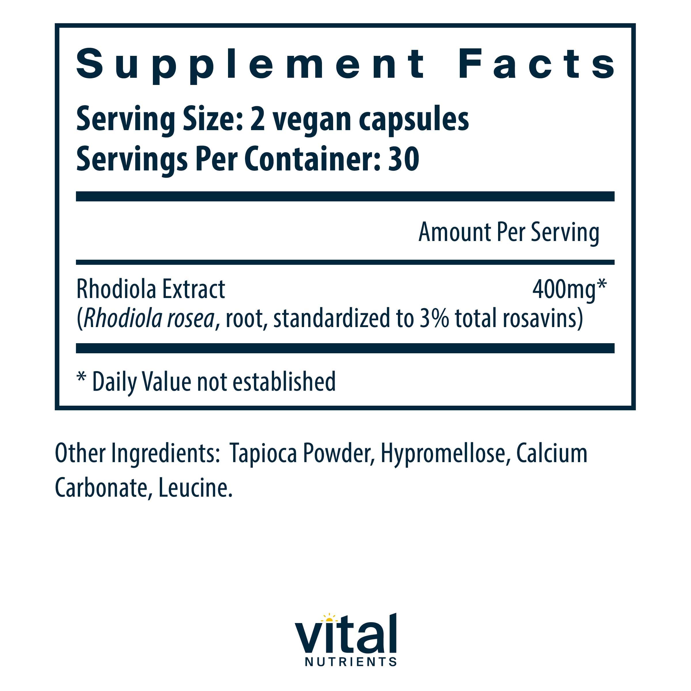 Vital Nutrients Rhodiola Rosea 3% Ingredients