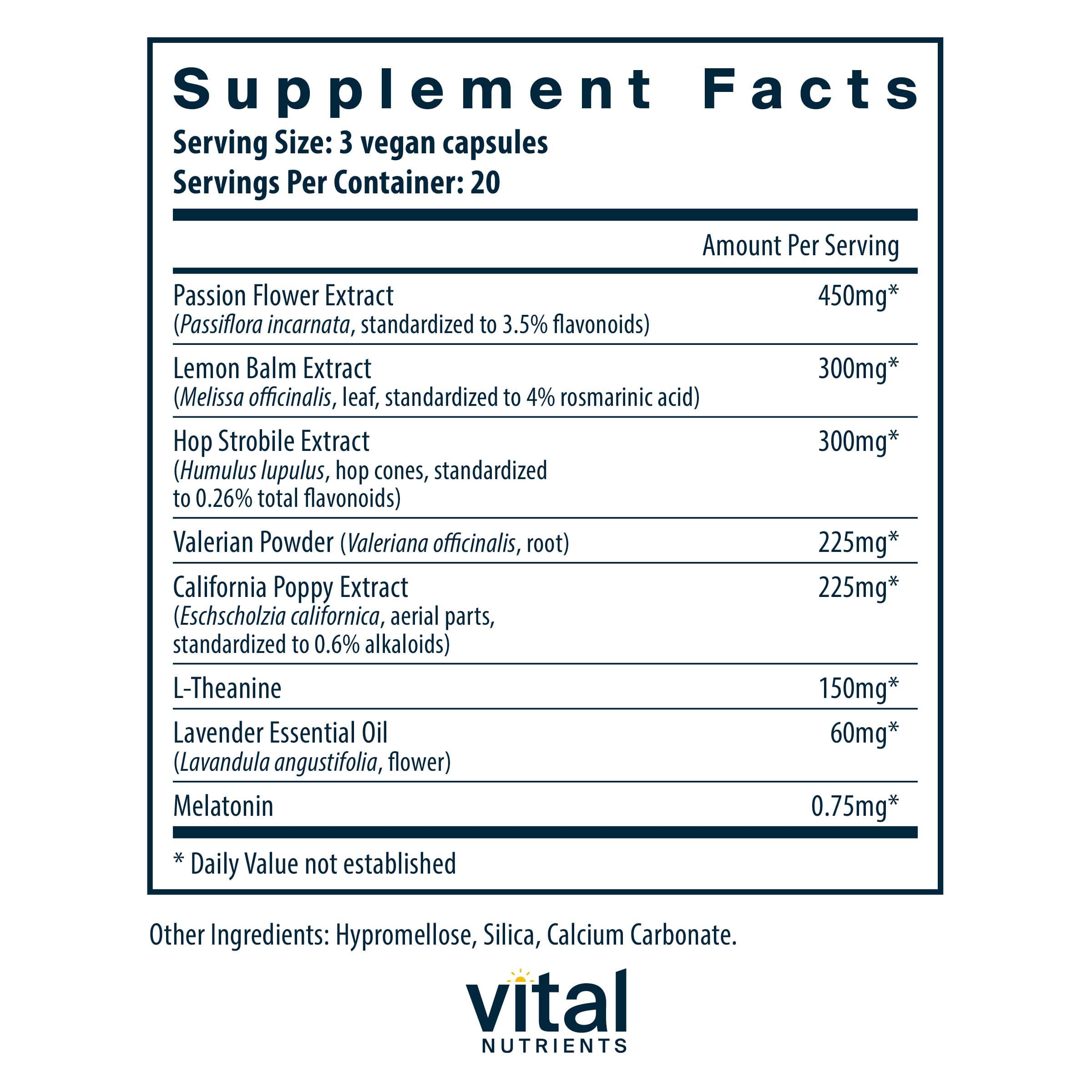 Vital Nutrients Sleep Aide Ingredients