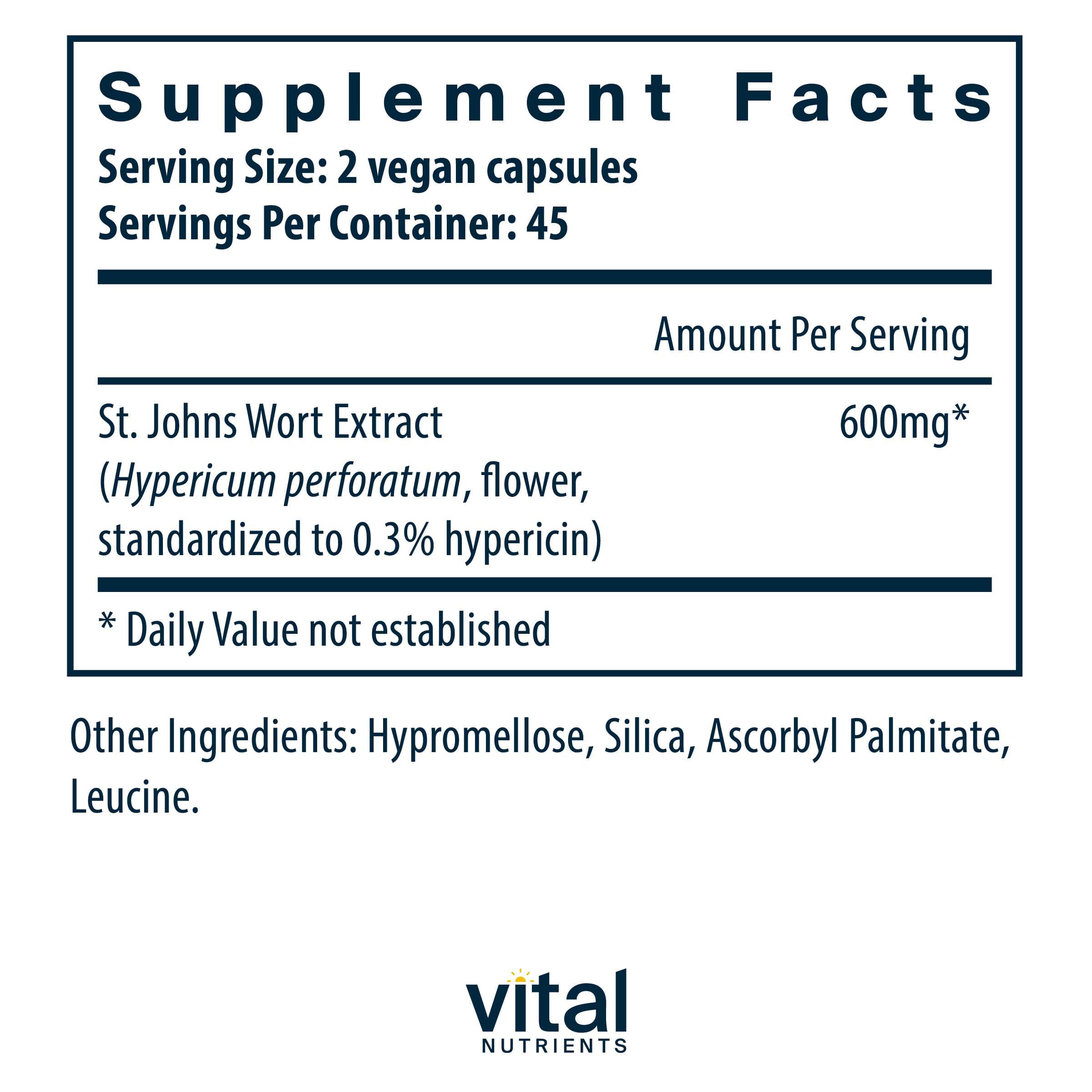 Vital Nutrients St. John's Wort Ingredients
