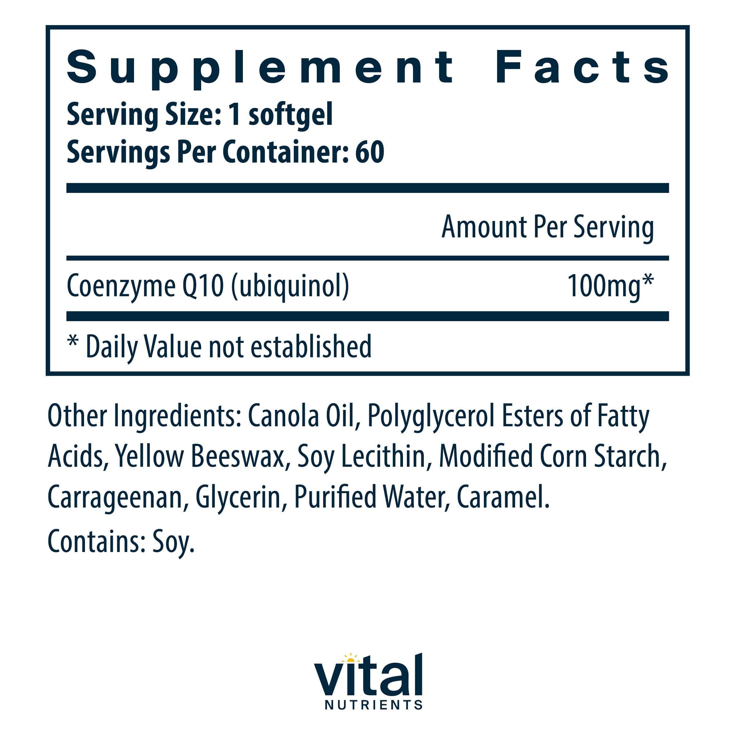 Vital Nutrients Ubiquinol CoQ10 100mg Ingredients
