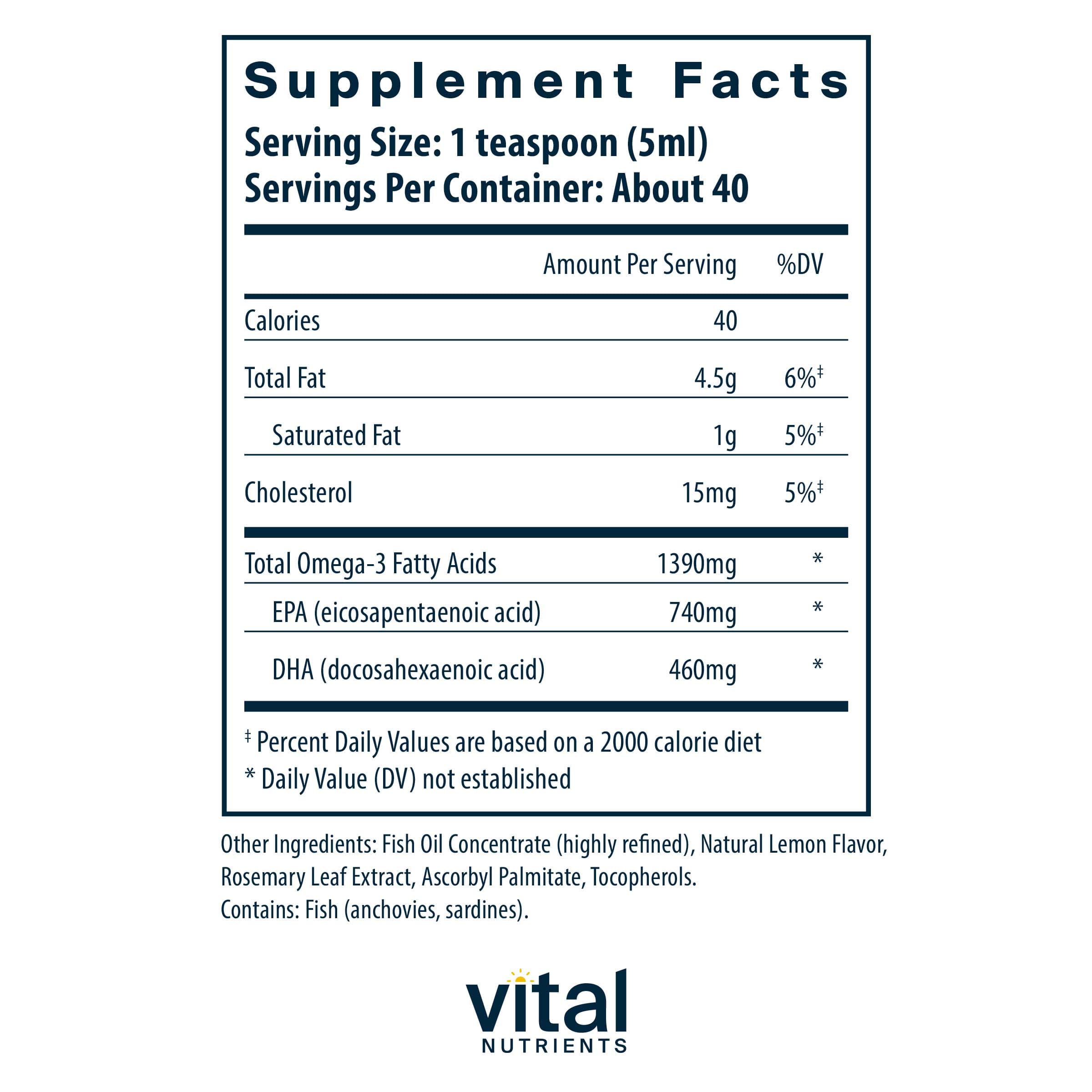 Vital Nutrients Ultra Pure Fish Oil 1400 200ml Ingredients