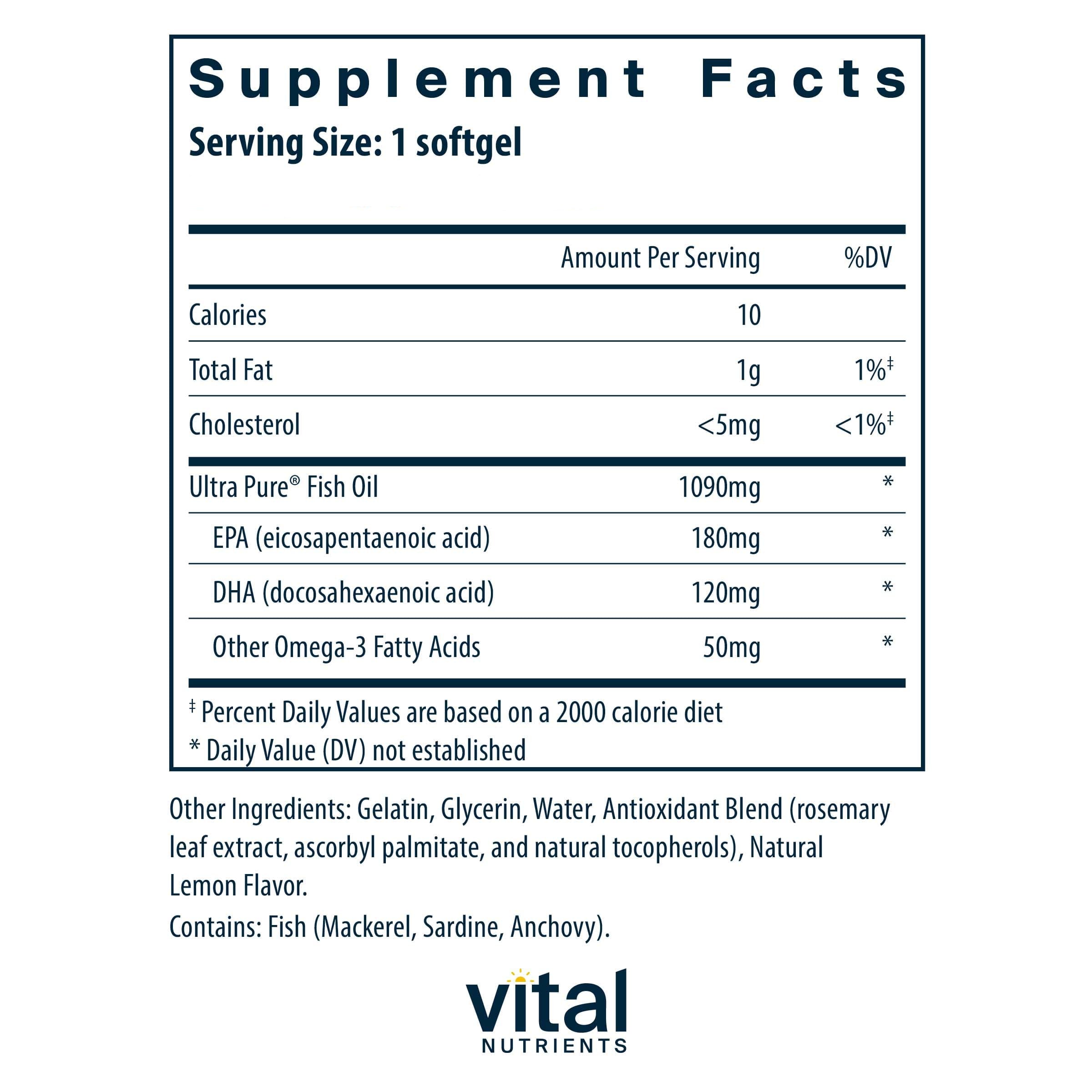 Vital Nutrients Ultra Pure® Fish Oil 350 Ingredients