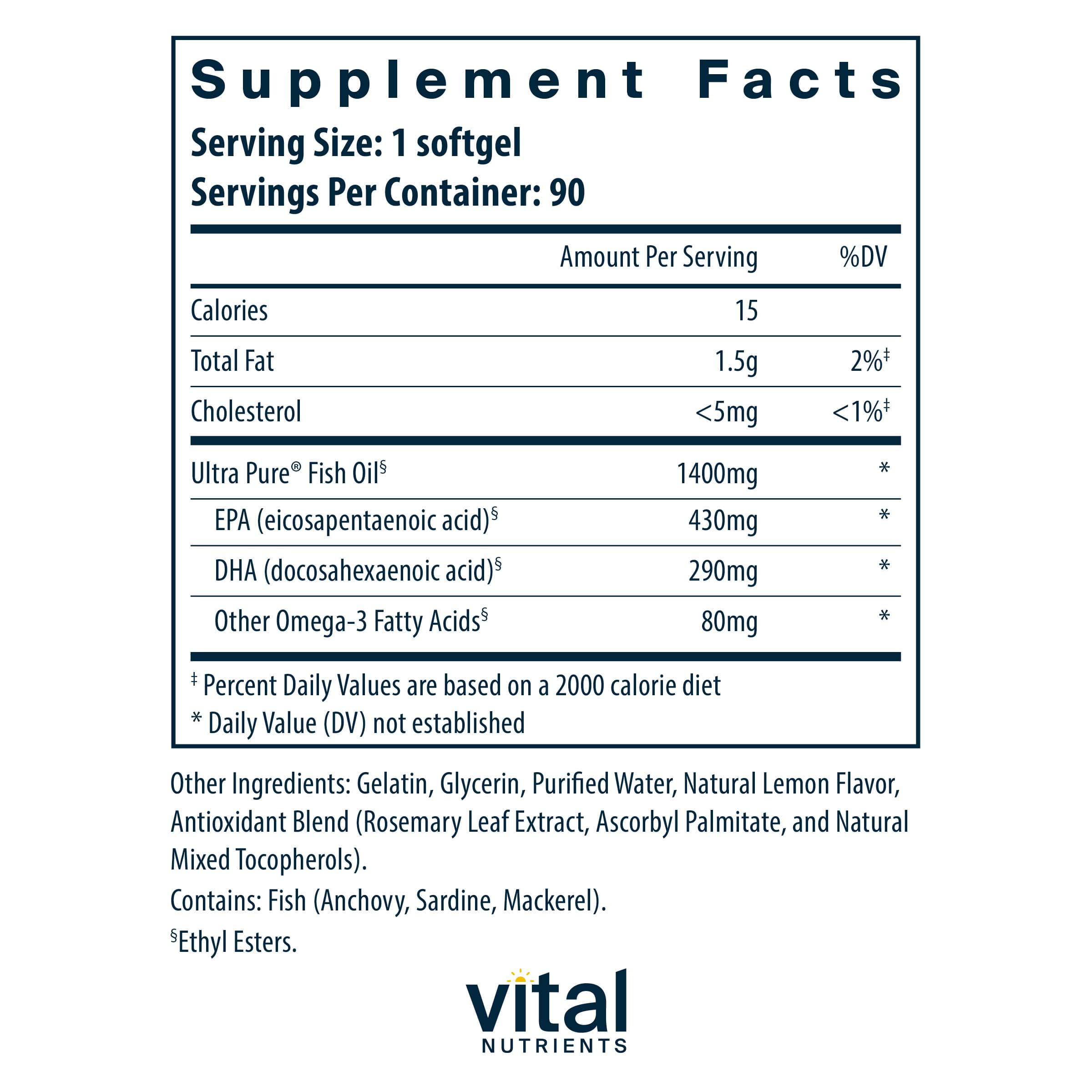 Vital Nutrients Ultra Pure® Fish Oil 800 Lemon Ingredients