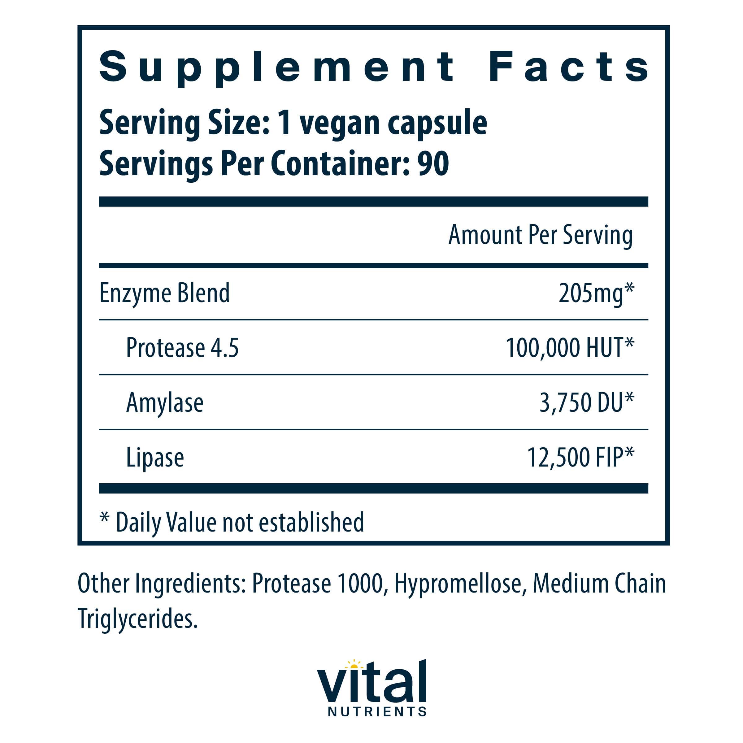 Vital Nutrients Vegan Pancreatic Enzymes Ingredients