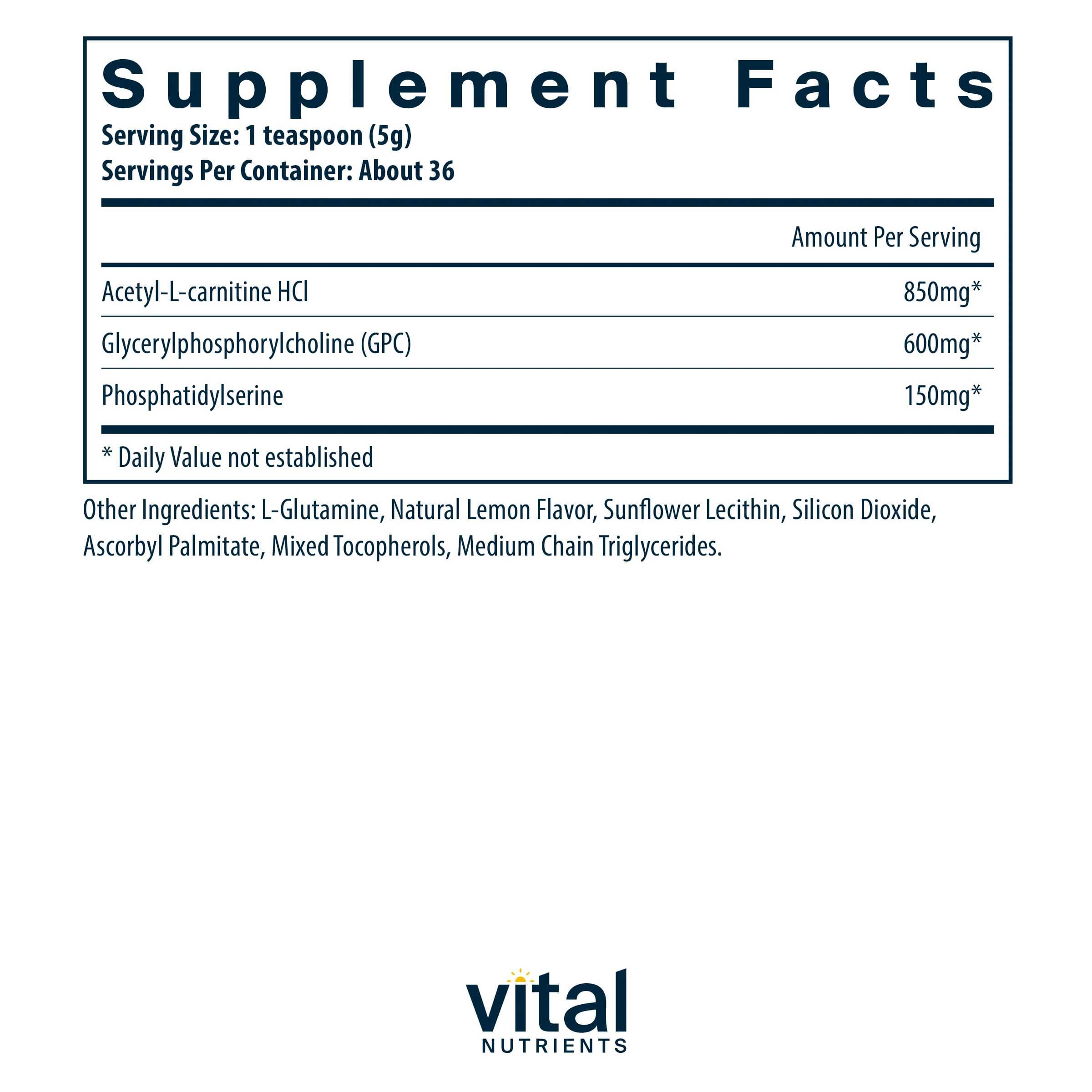 Vital Nutrients Vital Brain Powder Lemon Ingredients