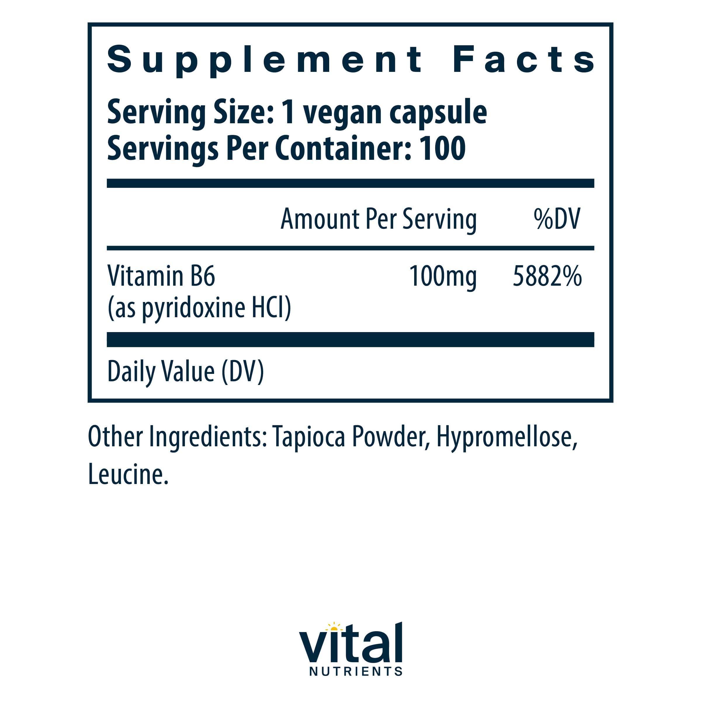 Vital Nutrients Vitamin B6 100mg Ingredients