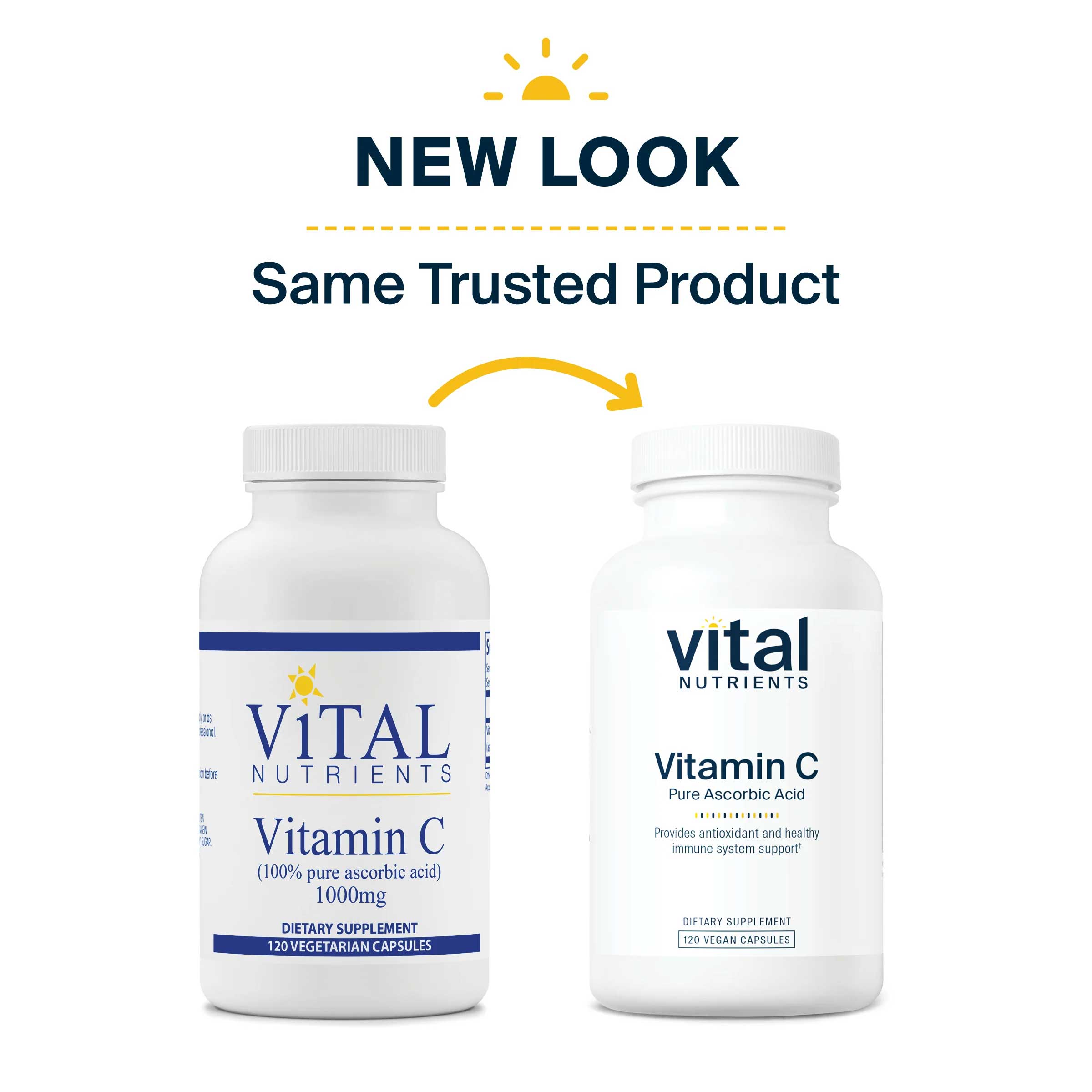 Vital Nutrients Vitamin C Veg Caps (100% Pure Ascorbic Acid) New Look