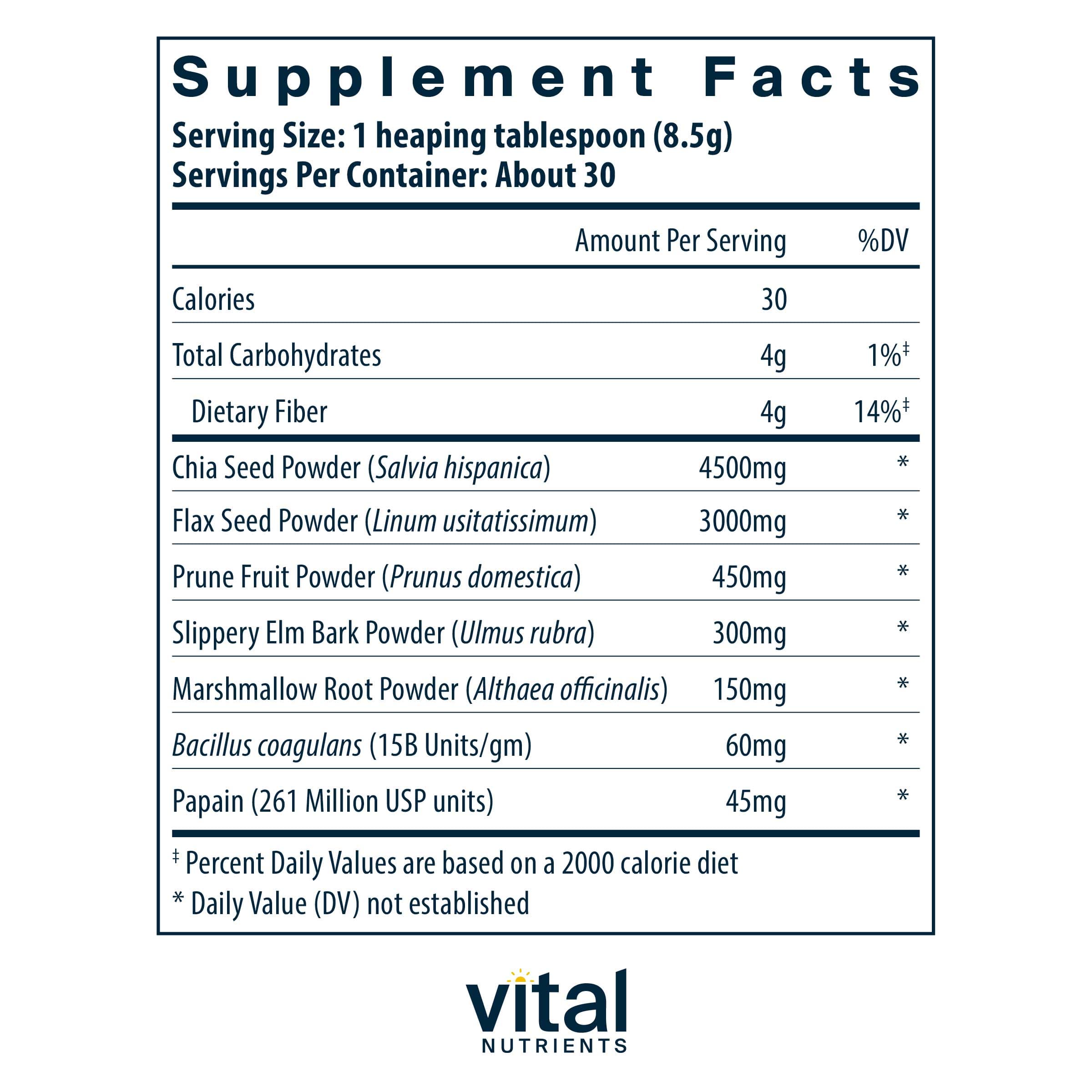 Vital Nutrients Whole Fiber Fusion Ingredients